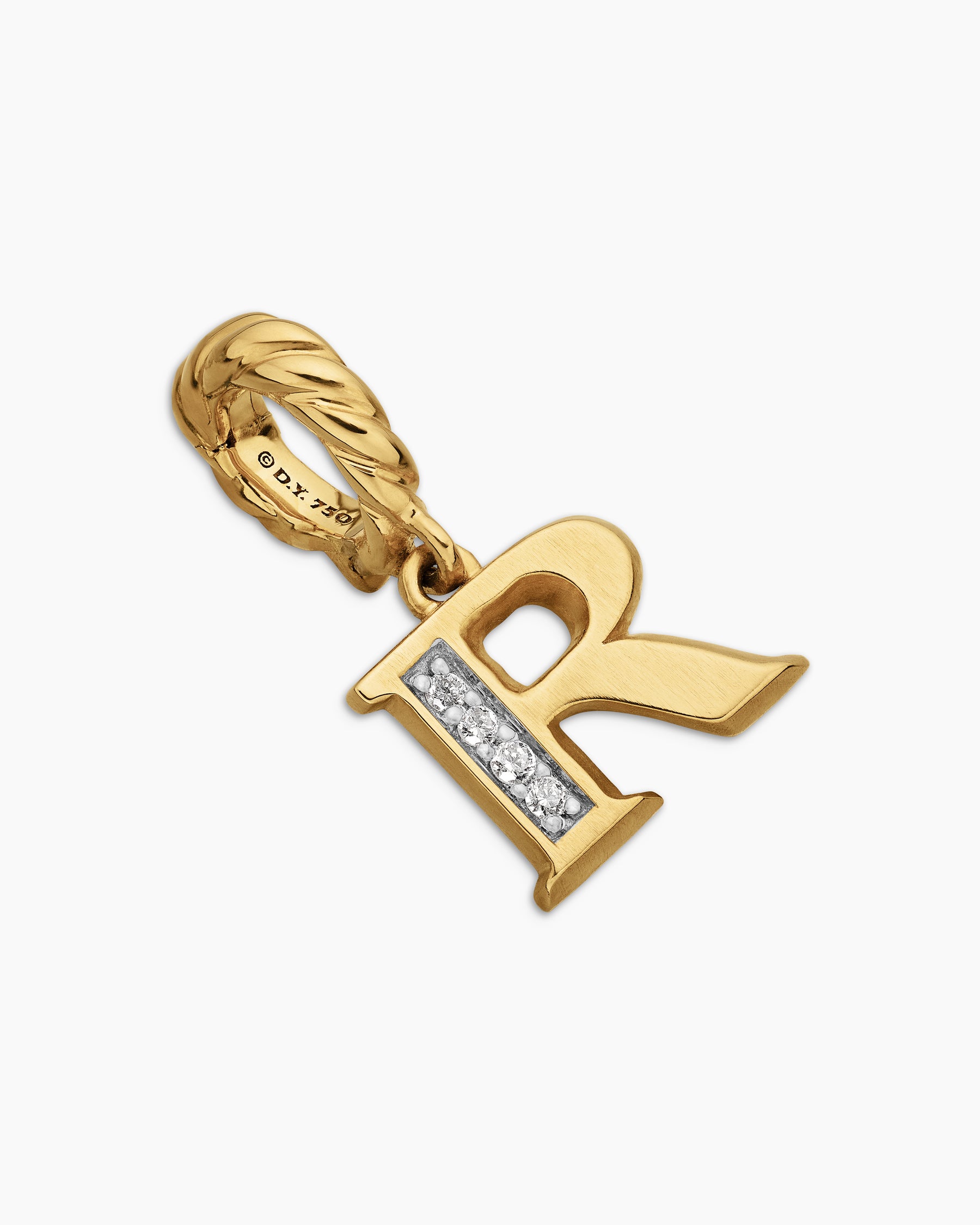 Pavé Initial Pendant in 18K Yellow Gold with Diamond R - Image 3