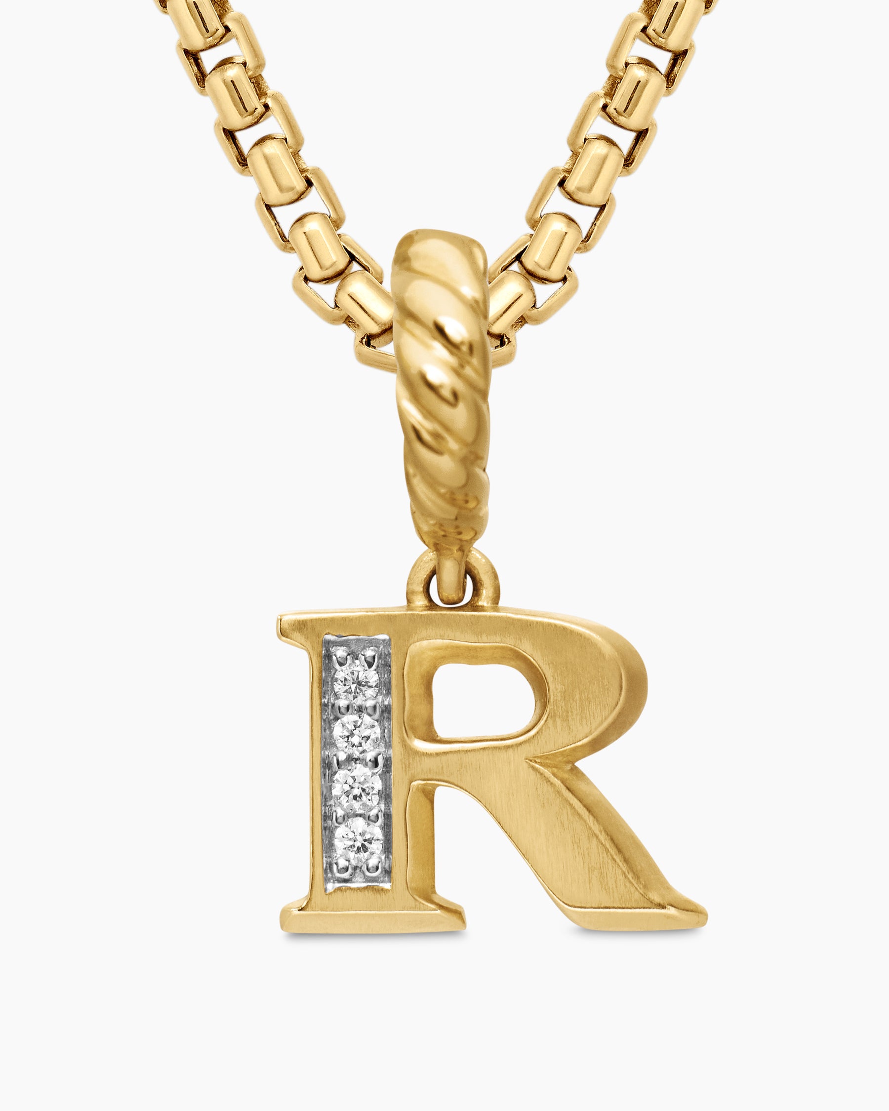Pavé Initial Pendant in 18K Yellow Gold with Diamond R - Image 5