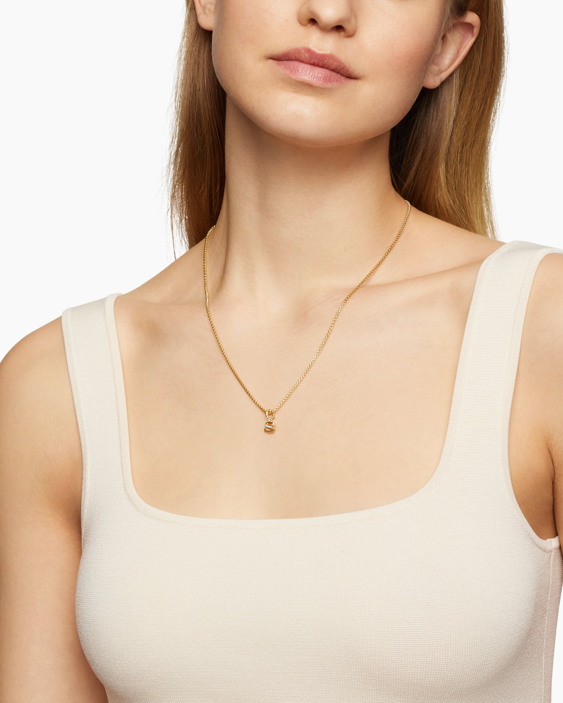 Alternative view of Pavé Initial Pendant in 18K Yellow Gold with Diamond S