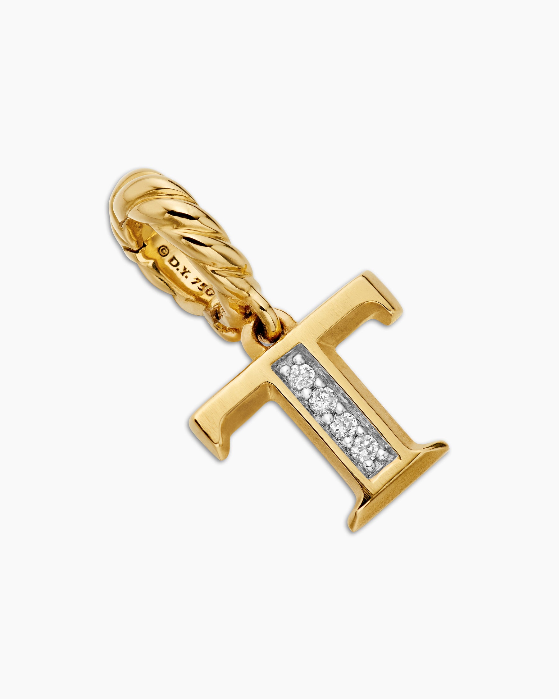 Pavé Initial Pendant in 18K Yellow Gold with Diamond T - Image 3