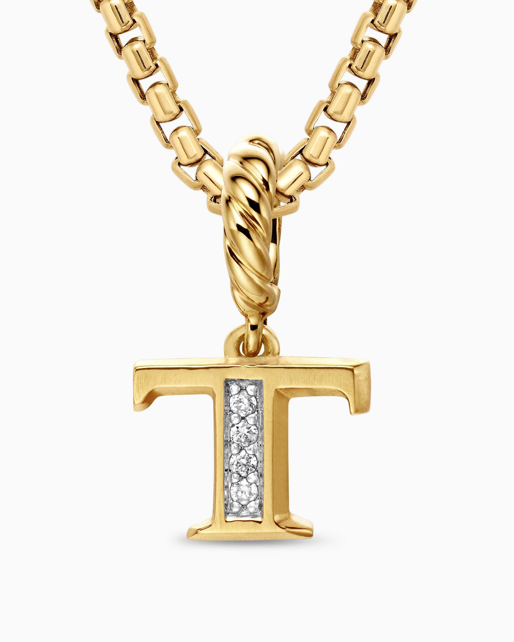 Pavé Initial Pendant in 18K Yellow Gold with Diamond T - Image 5