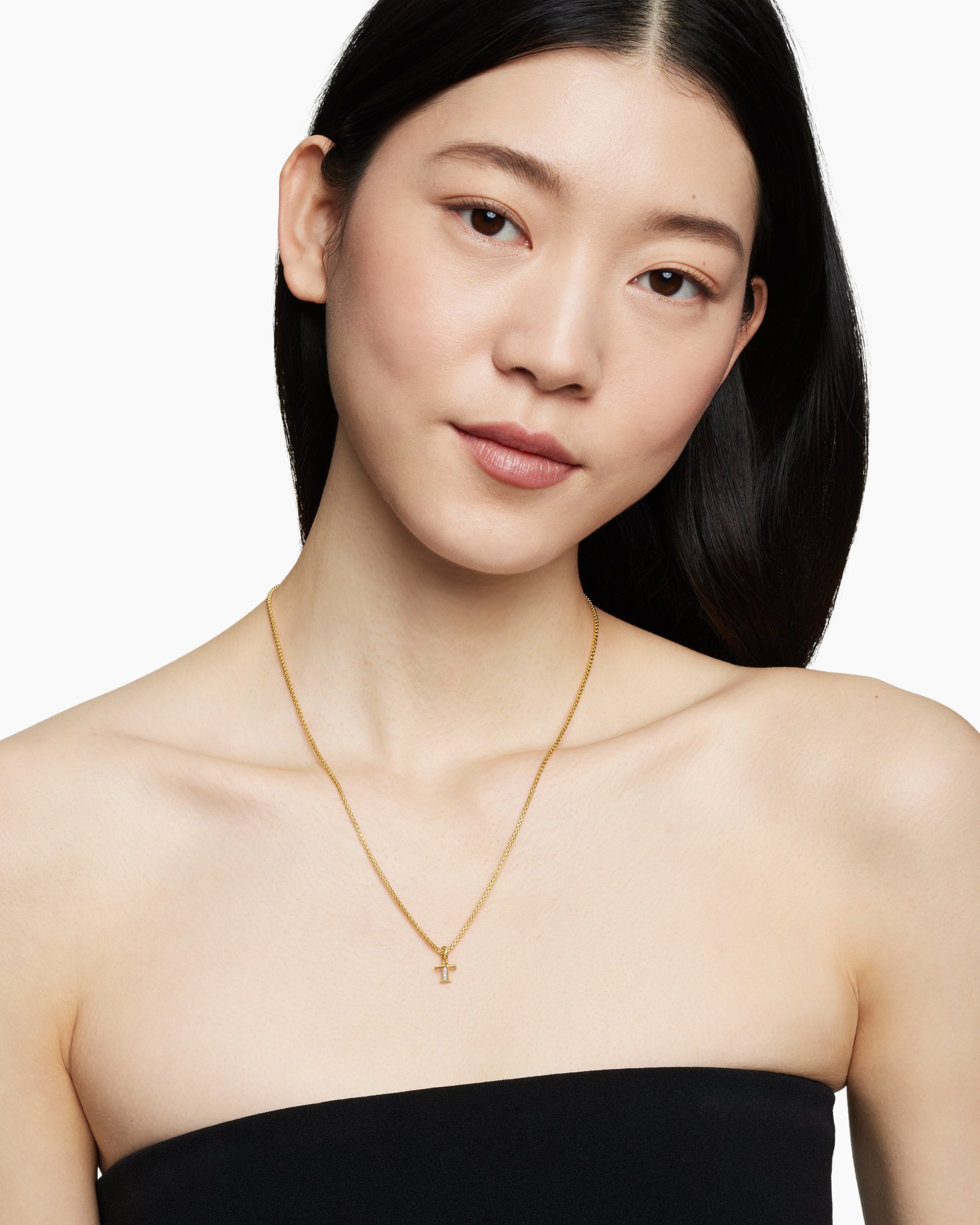 Alternative view of Pavé Initial Pendant in 18K Yellow Gold with Diamond T