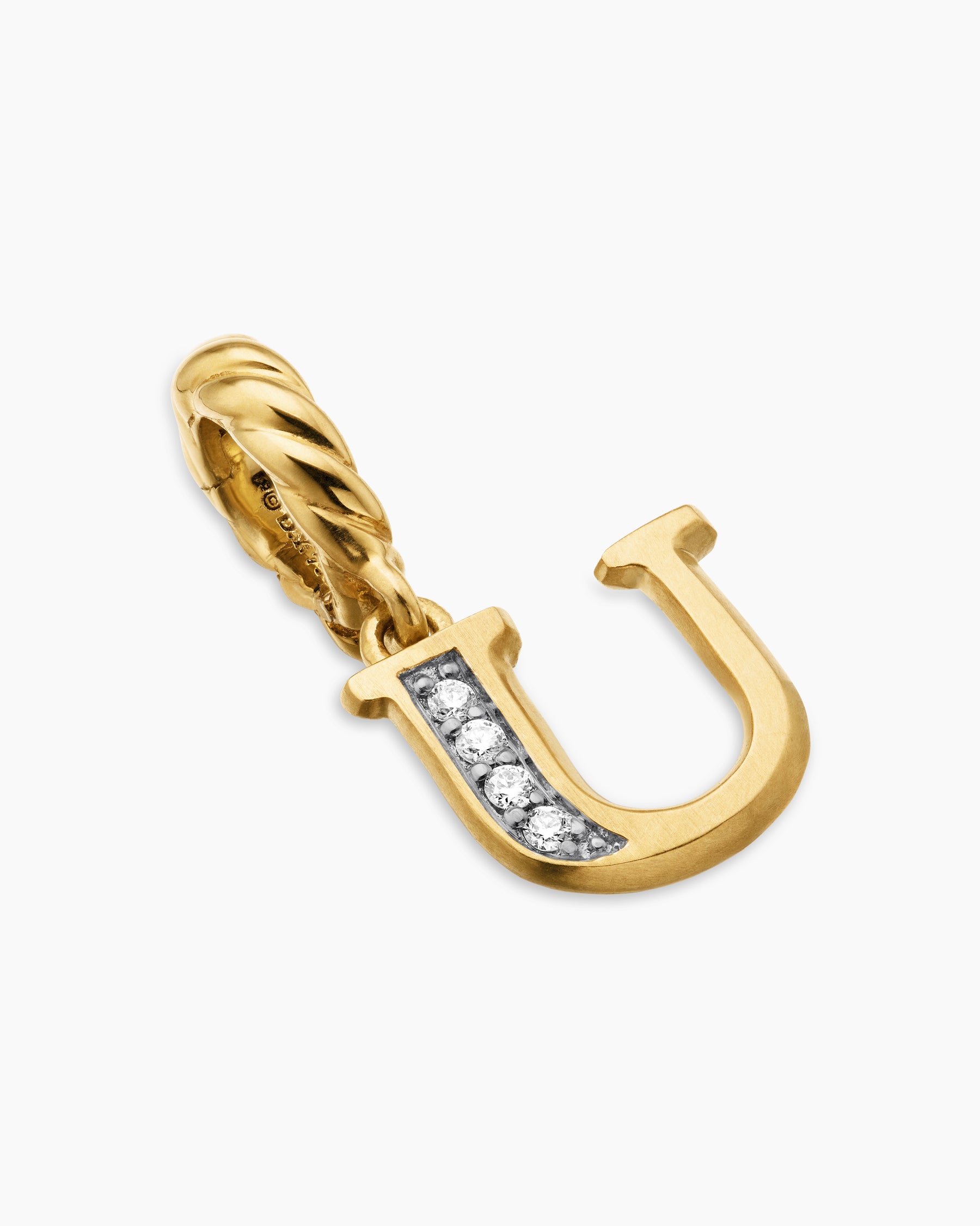 Pavé Initial Pendant in 18K Yellow Gold with Diamond U - Image 3