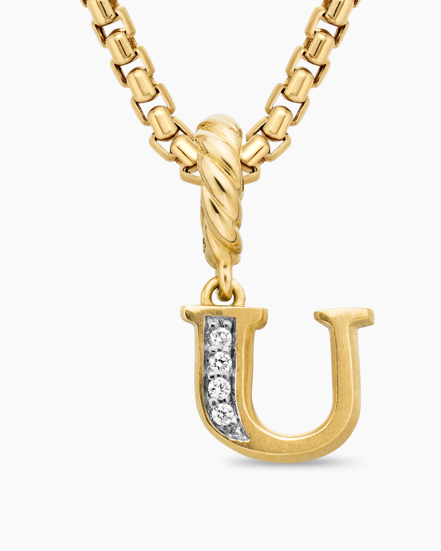 Pavé Initial Pendant in 18K Yellow Gold with Diamond U - Image 5