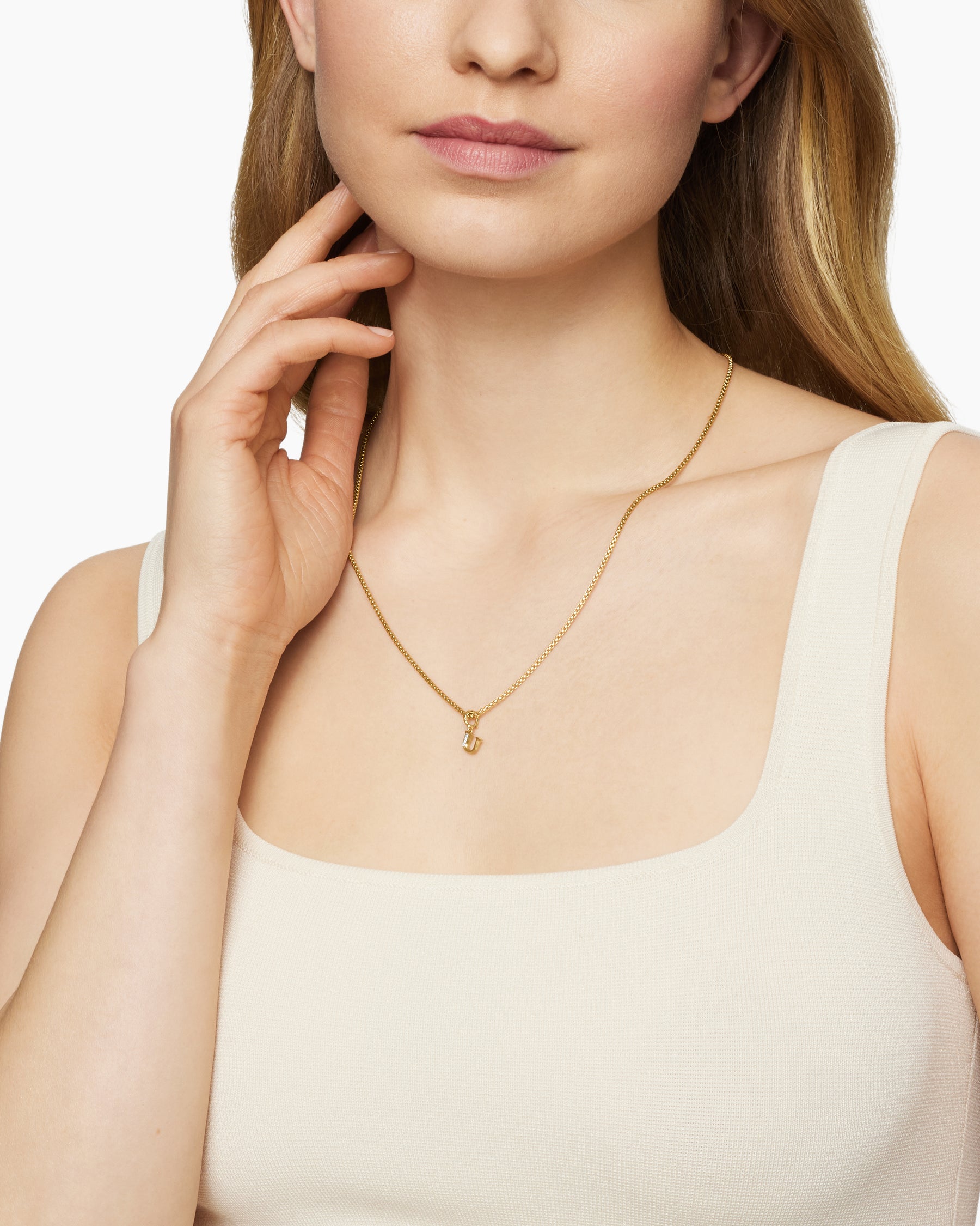 Alternative view of Pavé Initial Pendant in 18K Yellow Gold with Diamond U