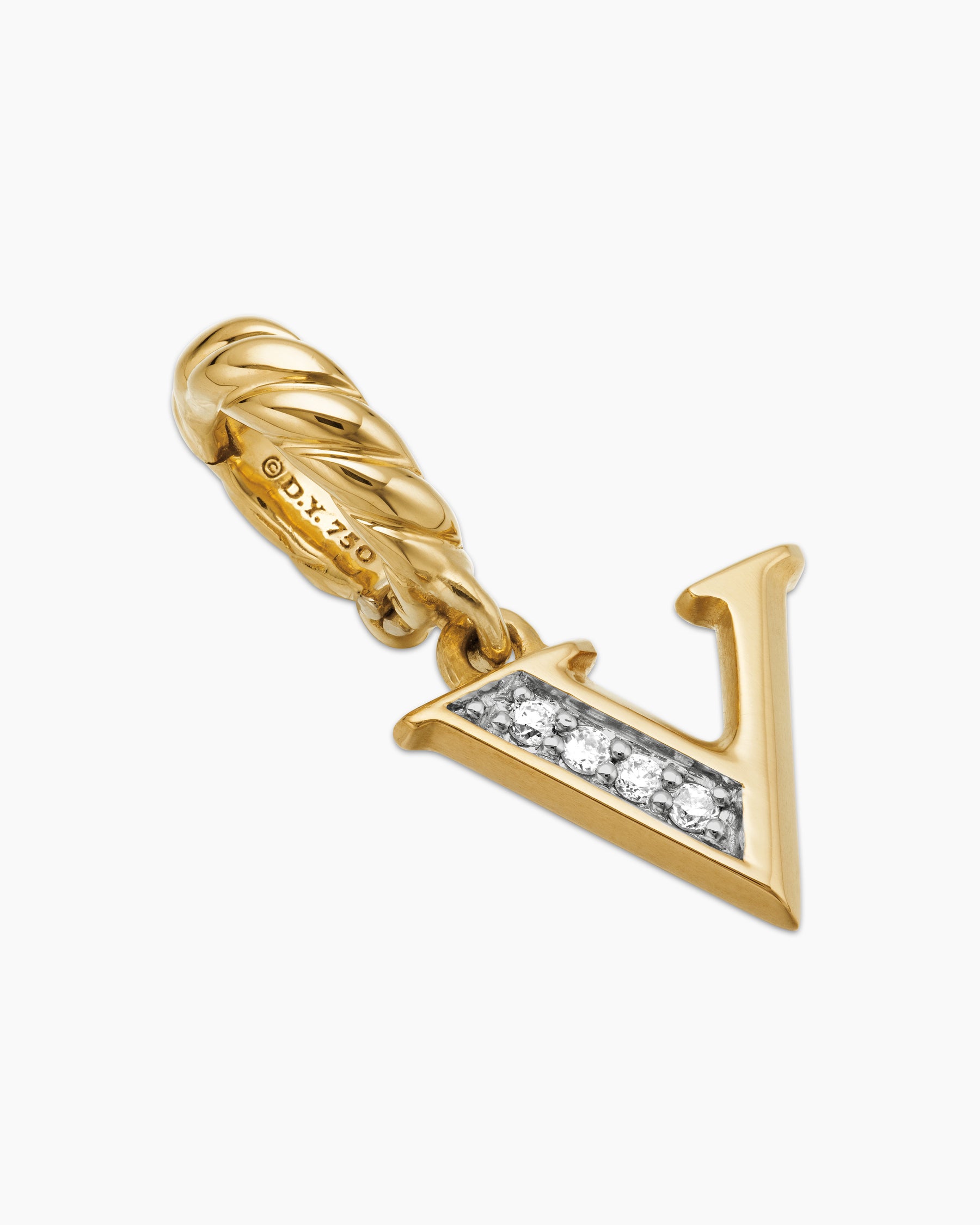 Pavé Initial Pendant in 18K Yellow Gold with Diamond V - Image 3