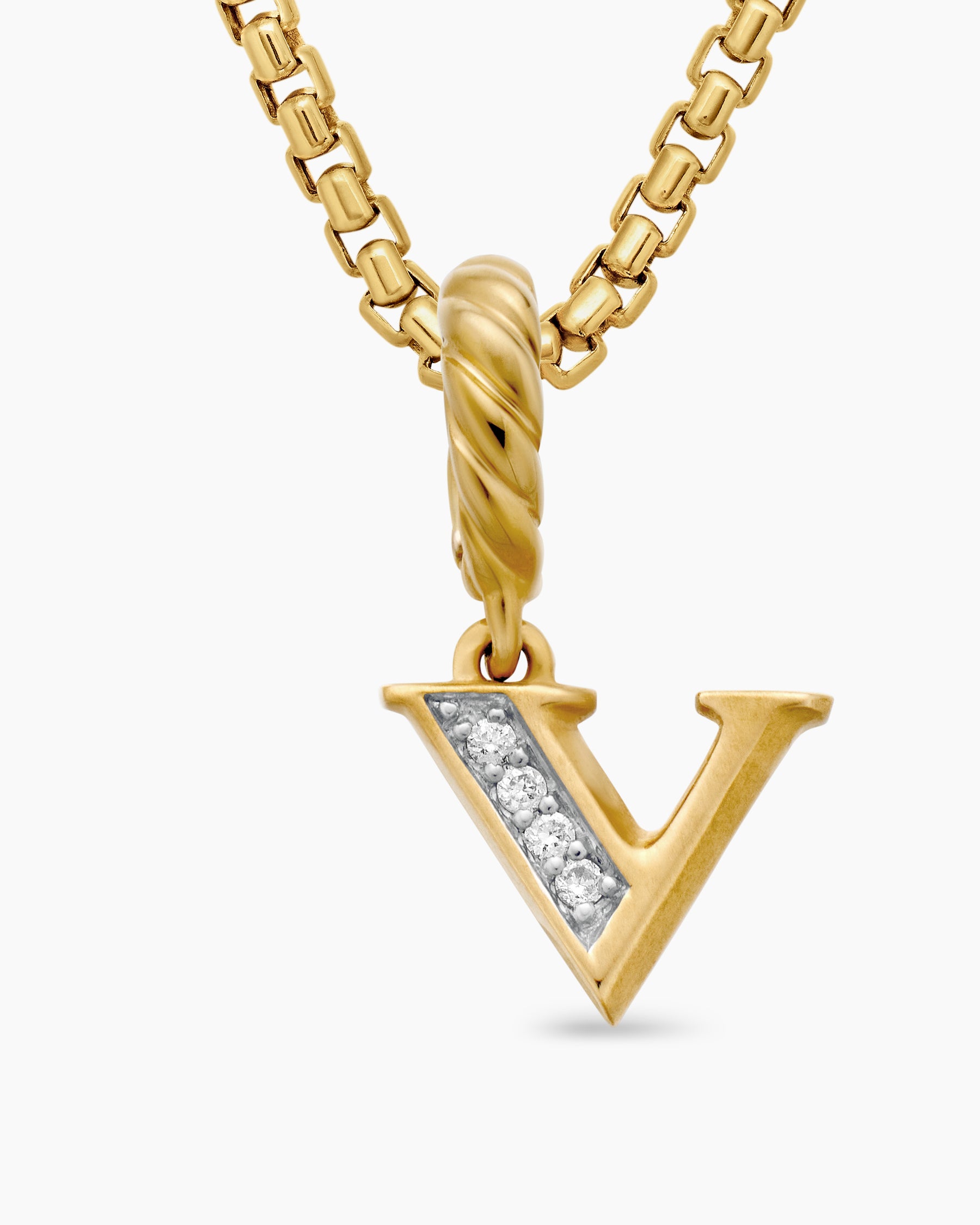 Pavé Initial Pendant in 18K Yellow Gold with Diamond V - Image 5