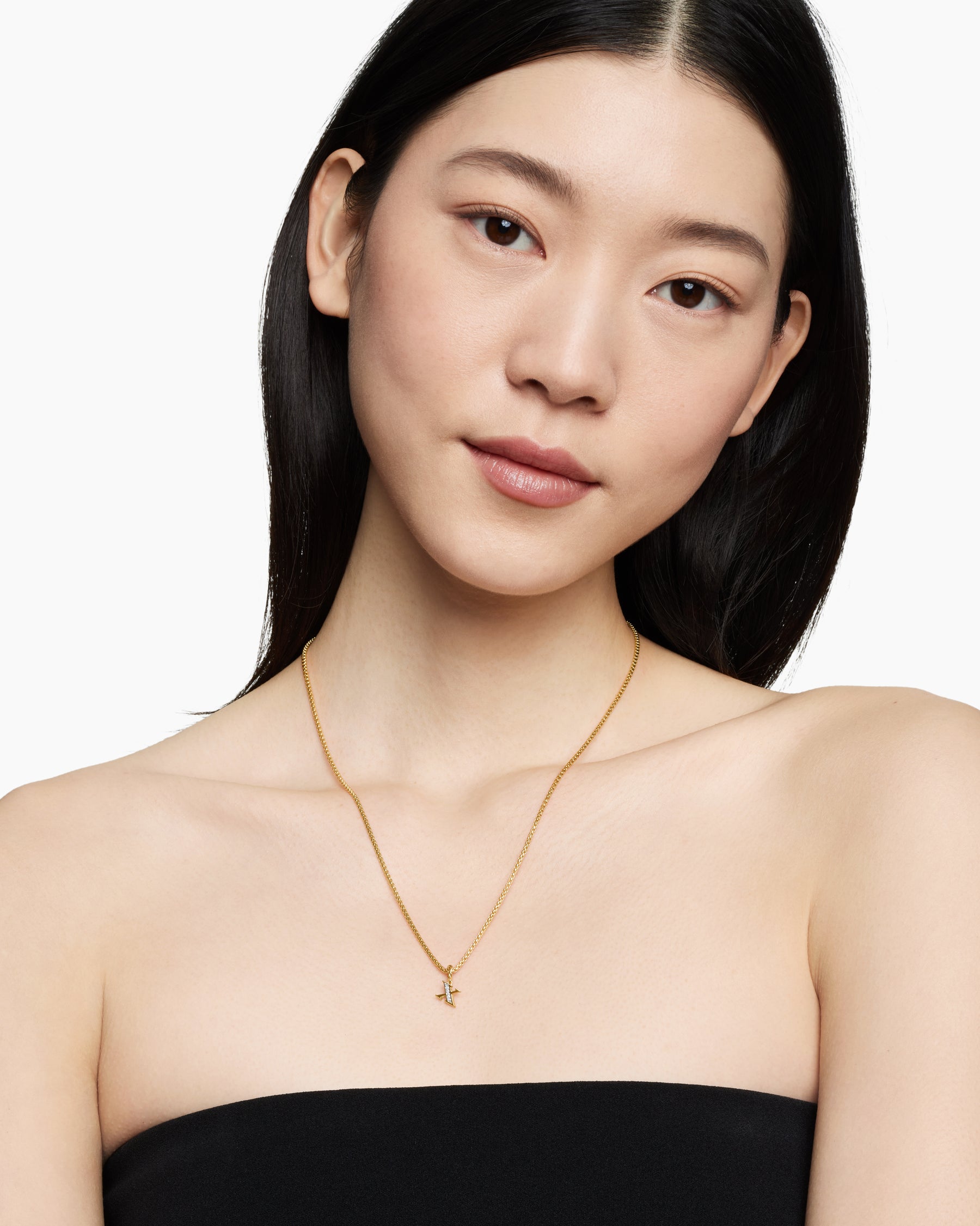 Alternative view of Pavé Initial Pendant in 18K Yellow Gold with Diamond X