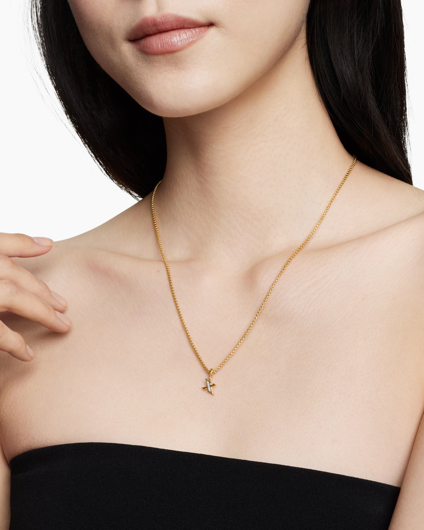 Pavé Initial Pendant in 18K Yellow Gold with Diamond X - Image 7