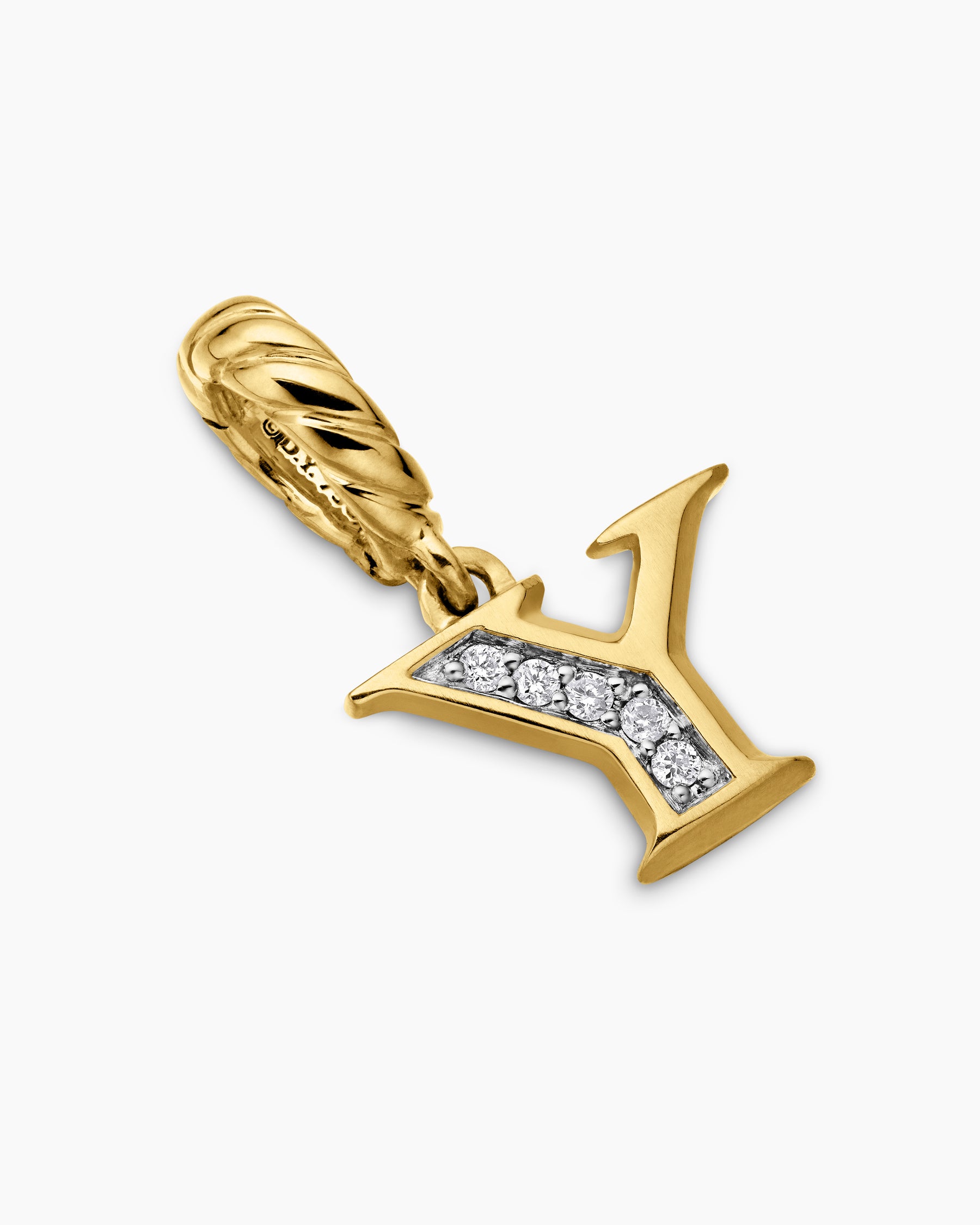 Pavé Initial Pendant in 18K Yellow Gold with Diamond Y - Image 3