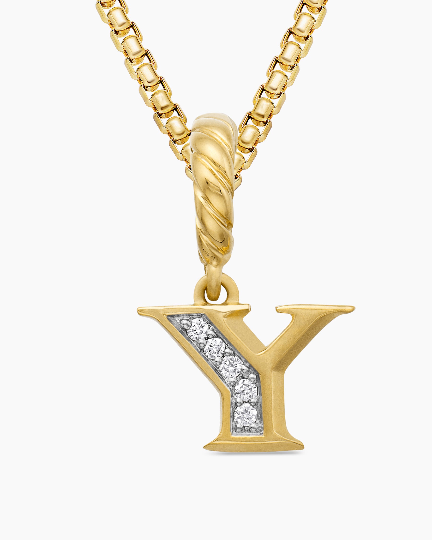 Pavé Initial Pendant in 18K Yellow Gold with Diamond Y - Image 5