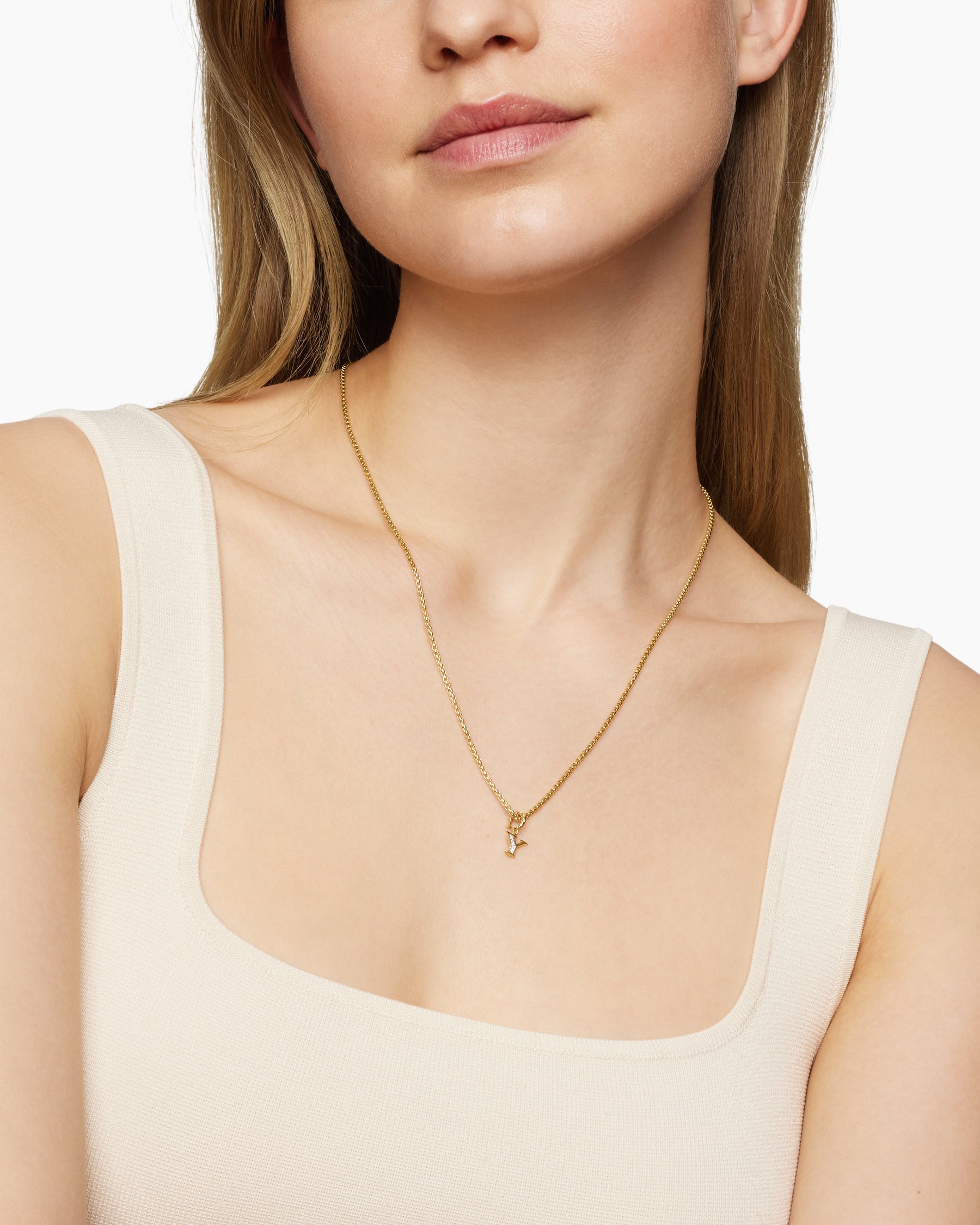 Alternative view of Pavé Initial Pendant in 18K Yellow Gold with Diamond Y