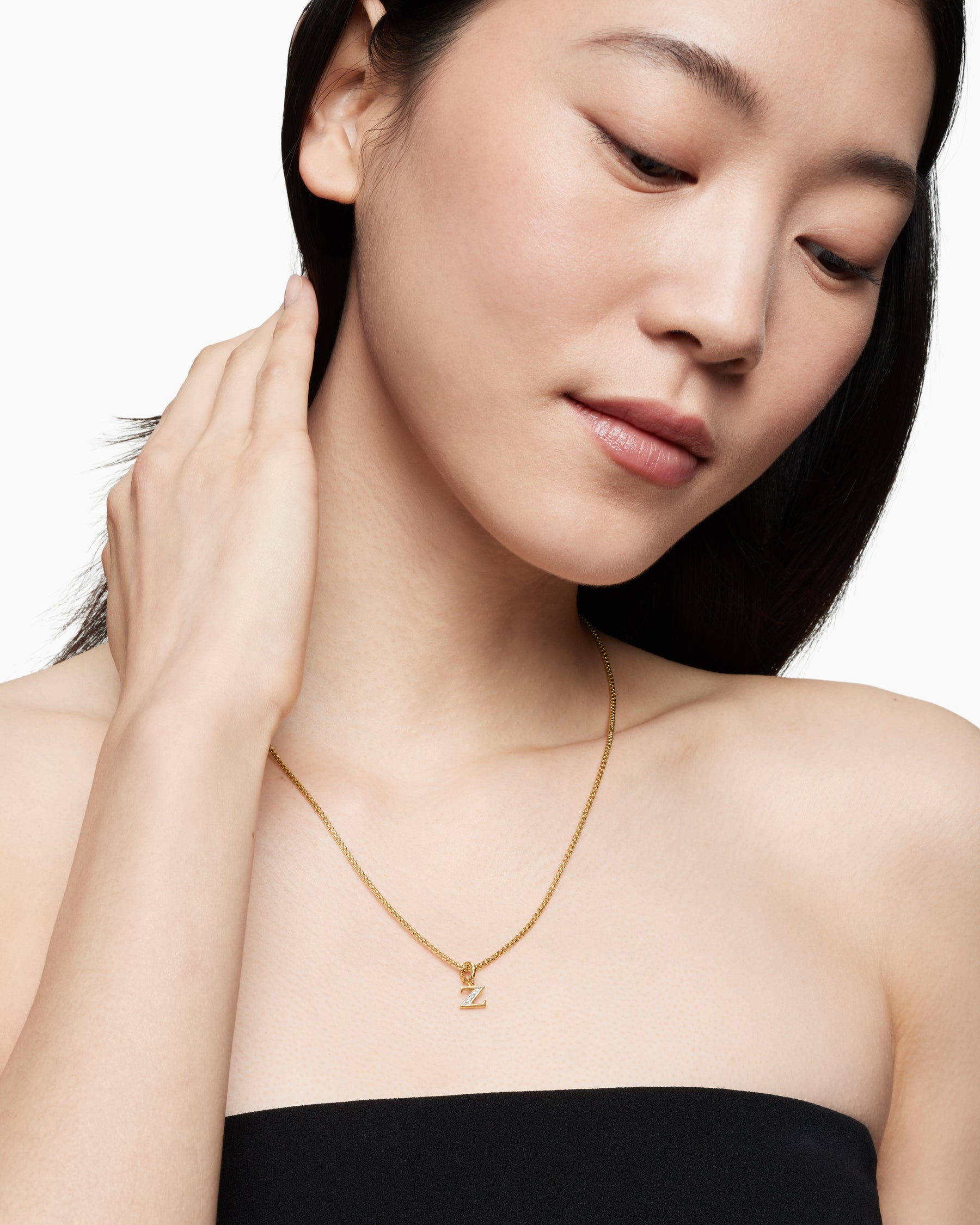 Alternative view of Pavé Initial Pendant in 18K Yellow Gold with Diamond Z