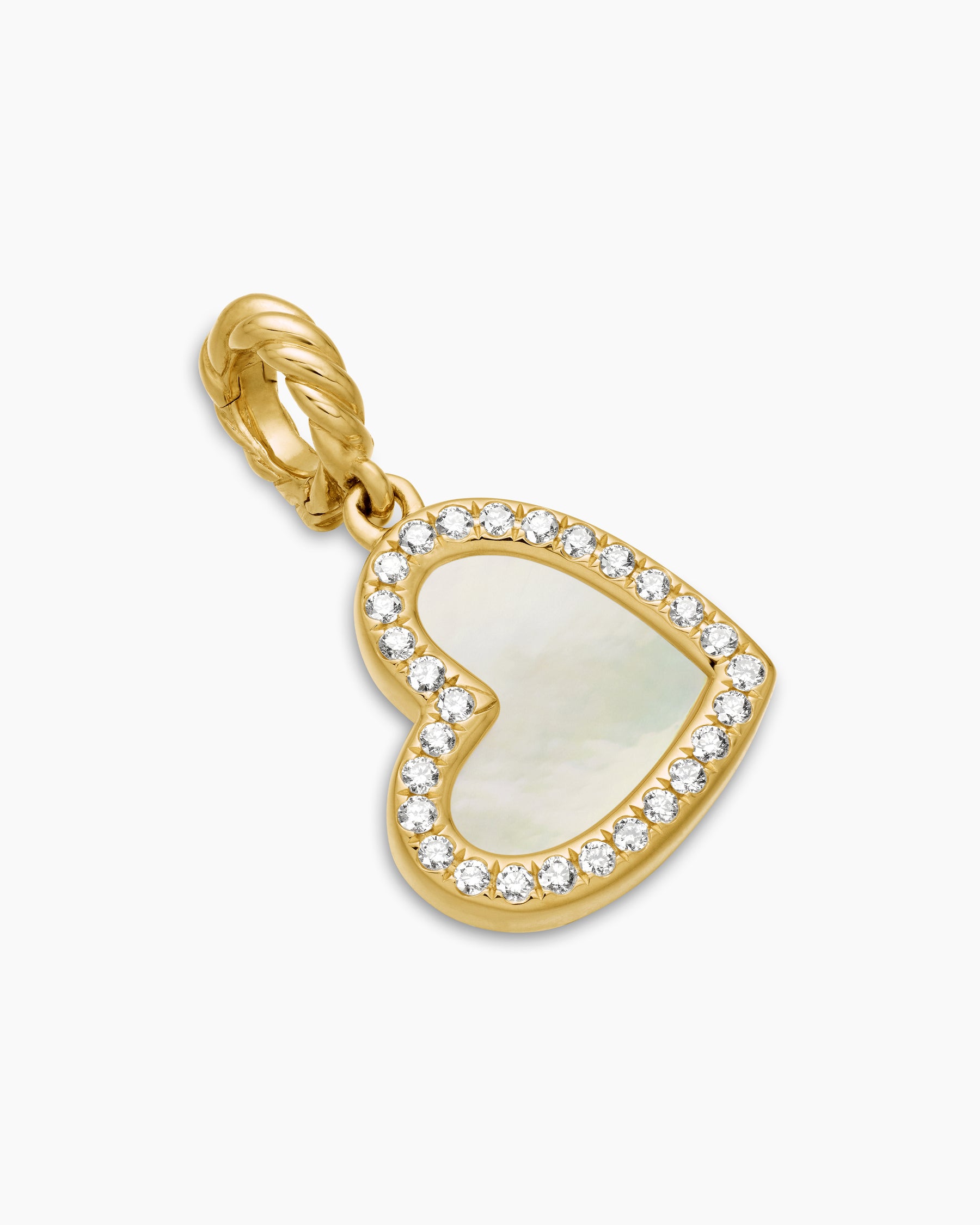 DY Elements Heart Pendant in 18K Yellow Gold with Mother of Pearl and Diamonds, 11mm - Image 3