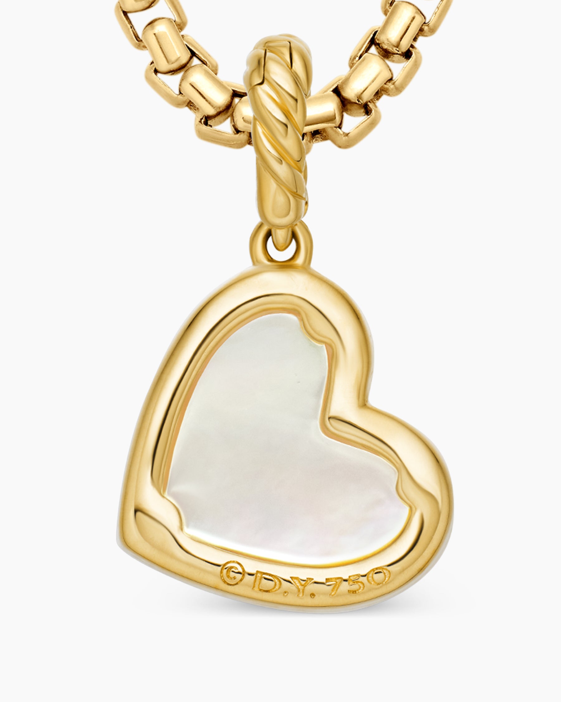DY Elements Heart Pendant in 18K Yellow Gold with Mother of Pearl and Diamonds, 11mm - Image 6