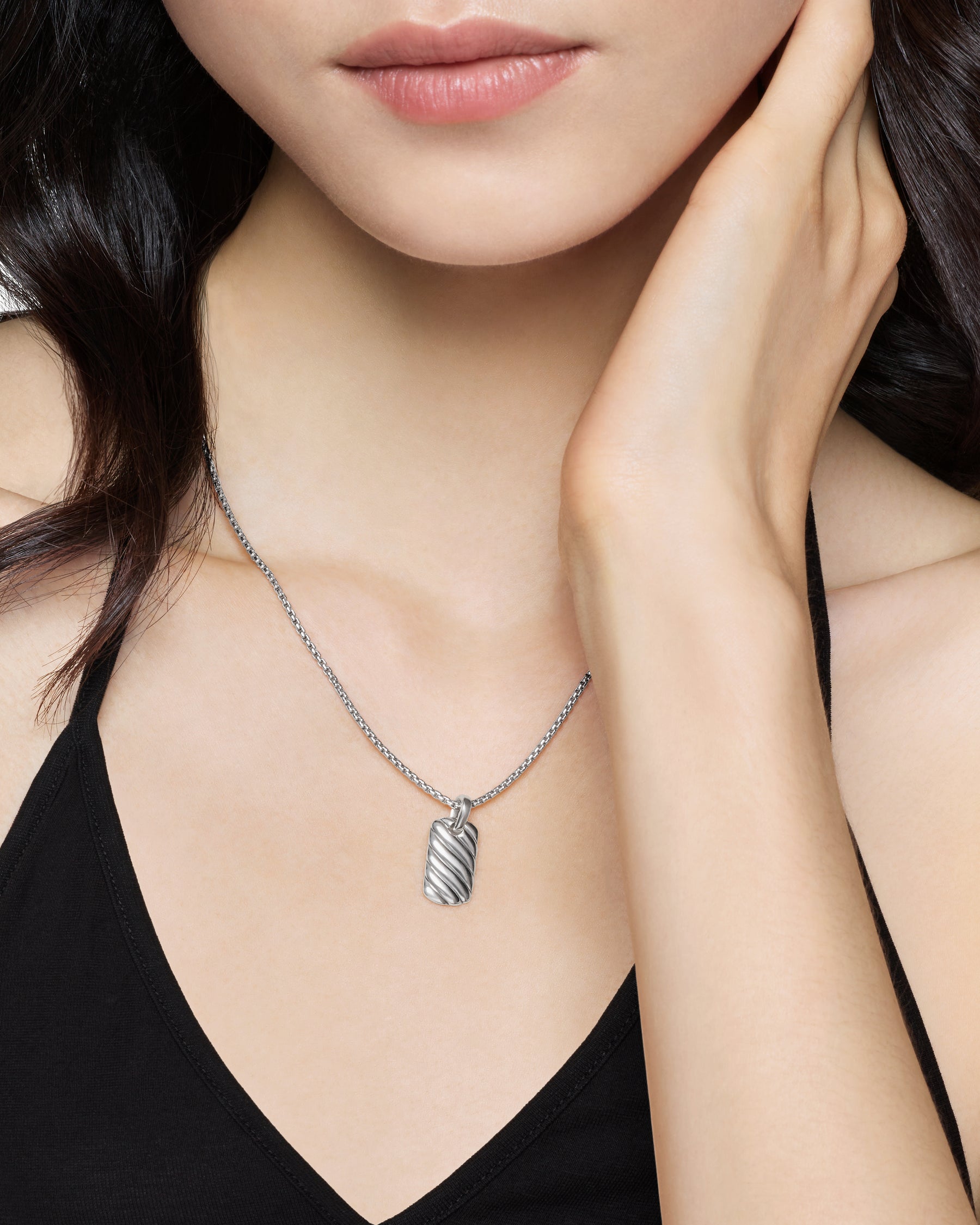 Alternative view of Petite Sculpted Cable Tag in Sterling Silver, 10mm
