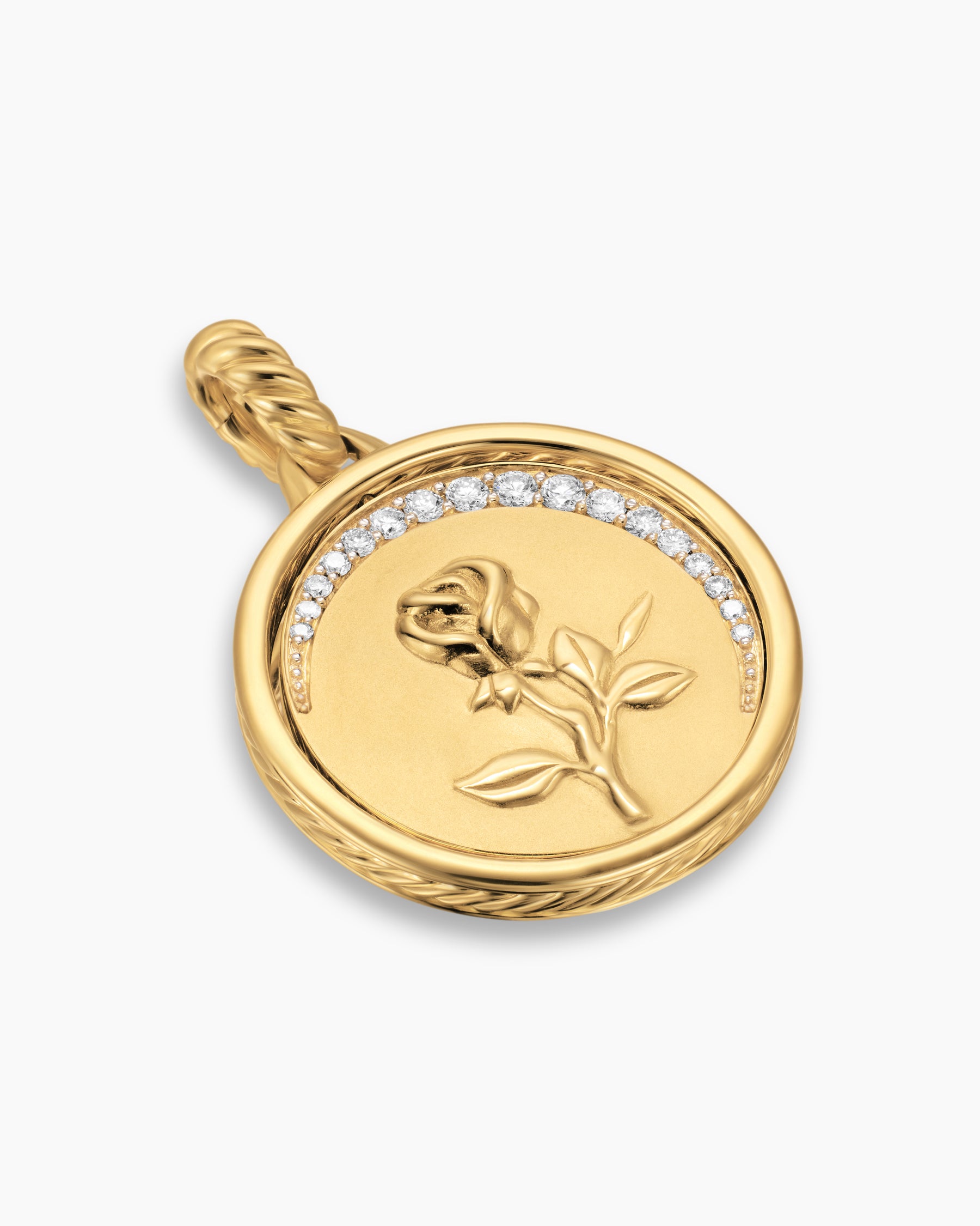 Rose and Thorn Duality Pendant in 18K Yellow Gold with Dark Green Enamel and Diamonds, 22.3mm - Image 3