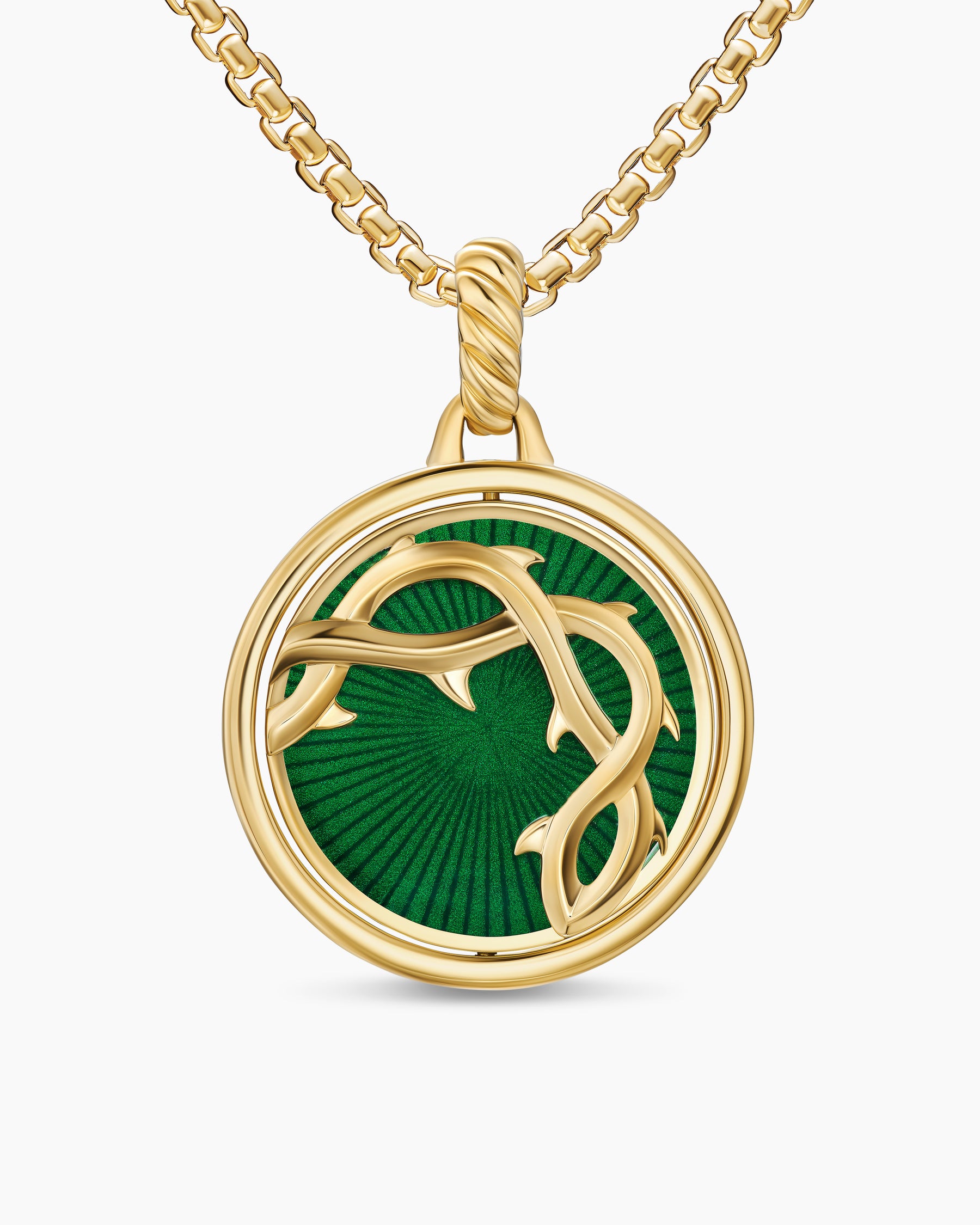 Rose and Thorn Duality Pendant in 18K Yellow Gold with Dark Green Enamel and Diamonds, 22.3mm - Image 4