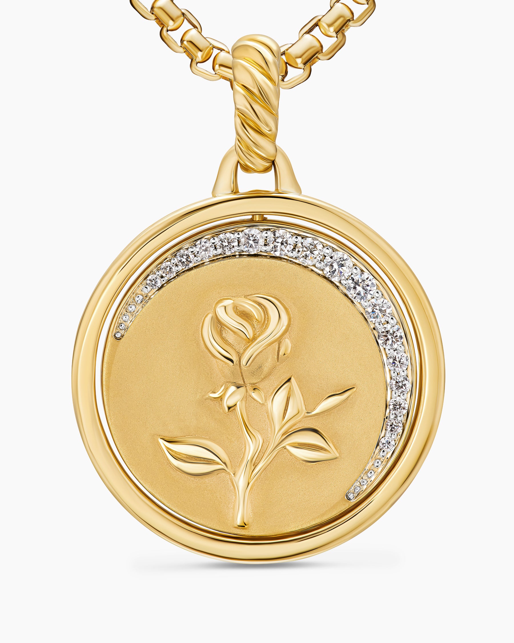 Rose and Thorn Duality Pendant in 18K Yellow Gold with Dark Green Enamel and Diamonds, 22.3mm - Image 5