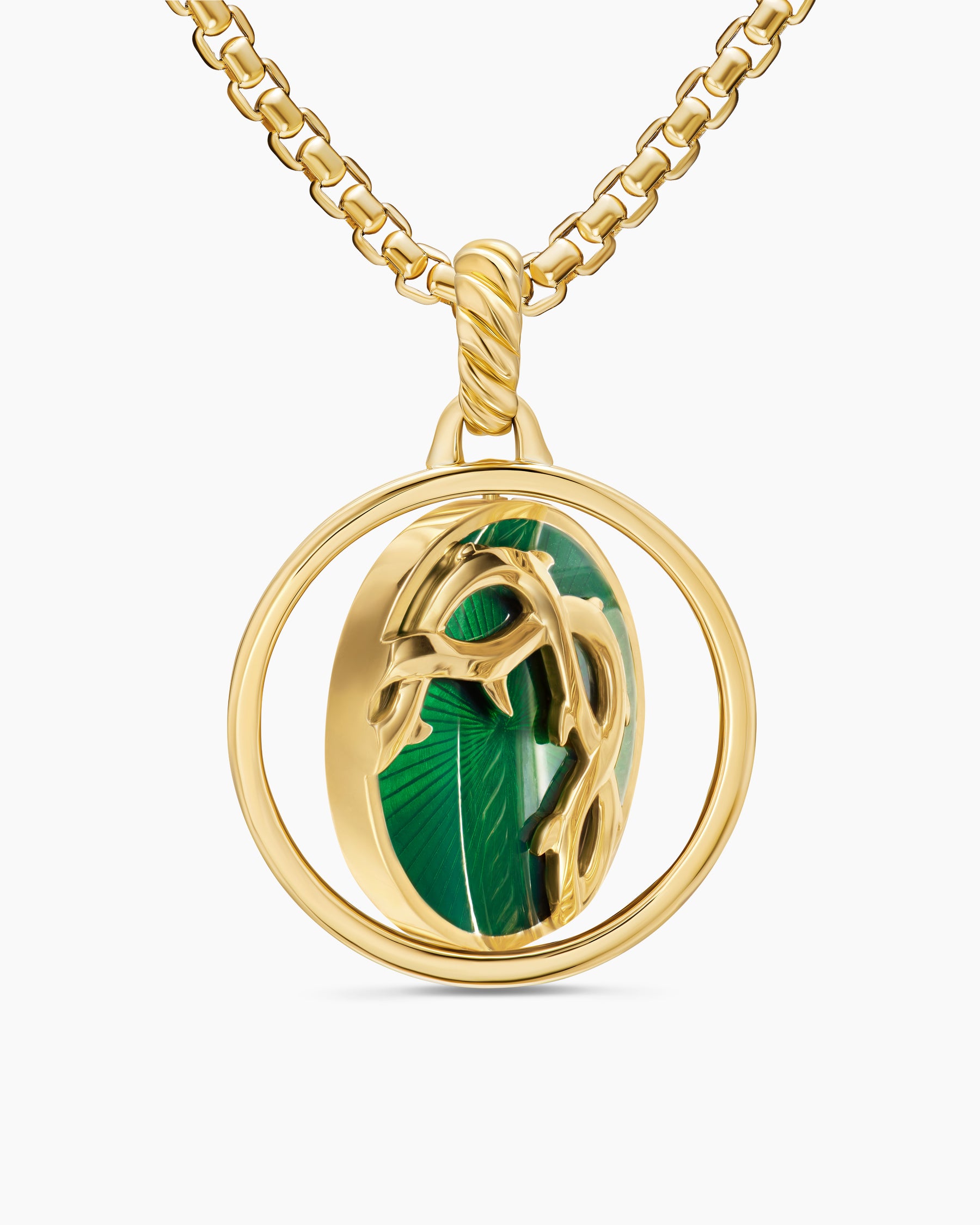Rose and Thorn Duality Pendant in 18K Yellow Gold with Dark Green Enamel and Diamonds, 22.3mm - Image 6