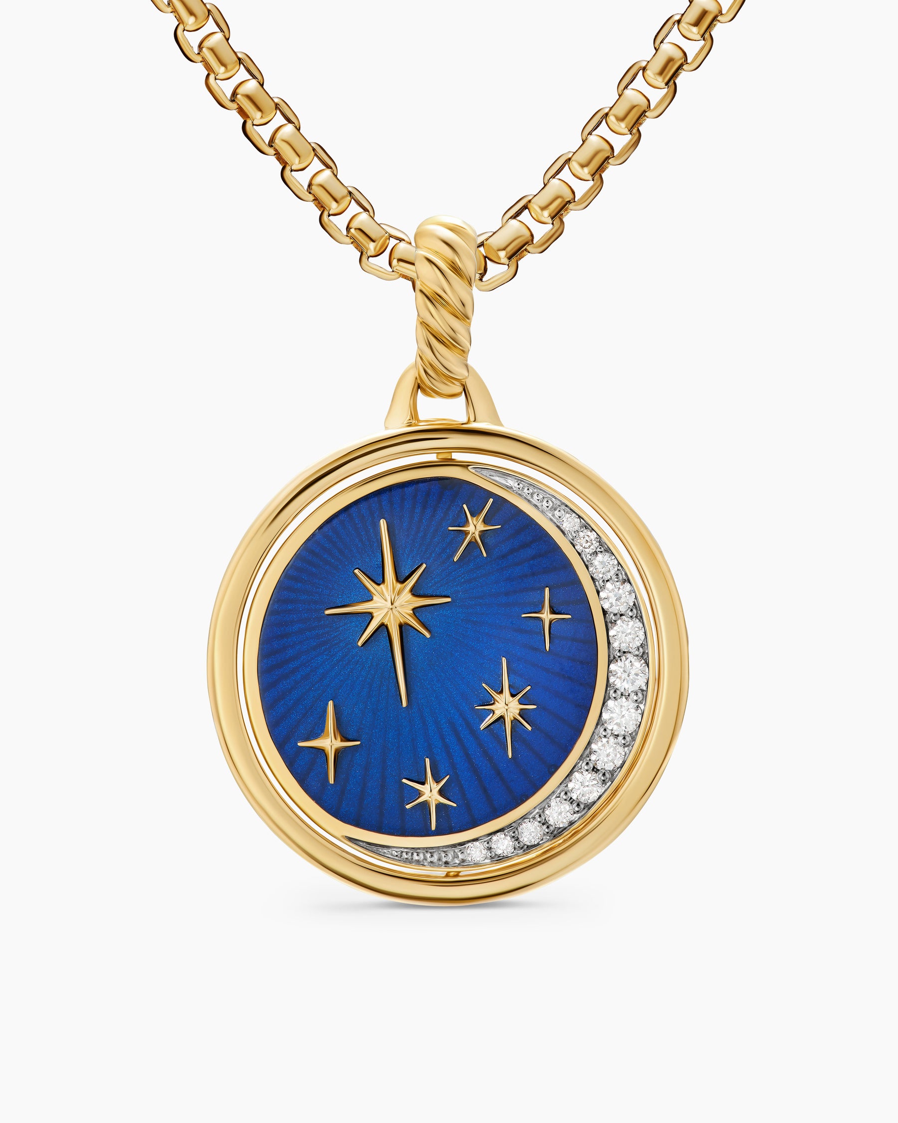 Sun and Moon Duality Pendant in 18K Yellow Gold with Navy Enamel and Diamonds, 22.3mm - Image 4