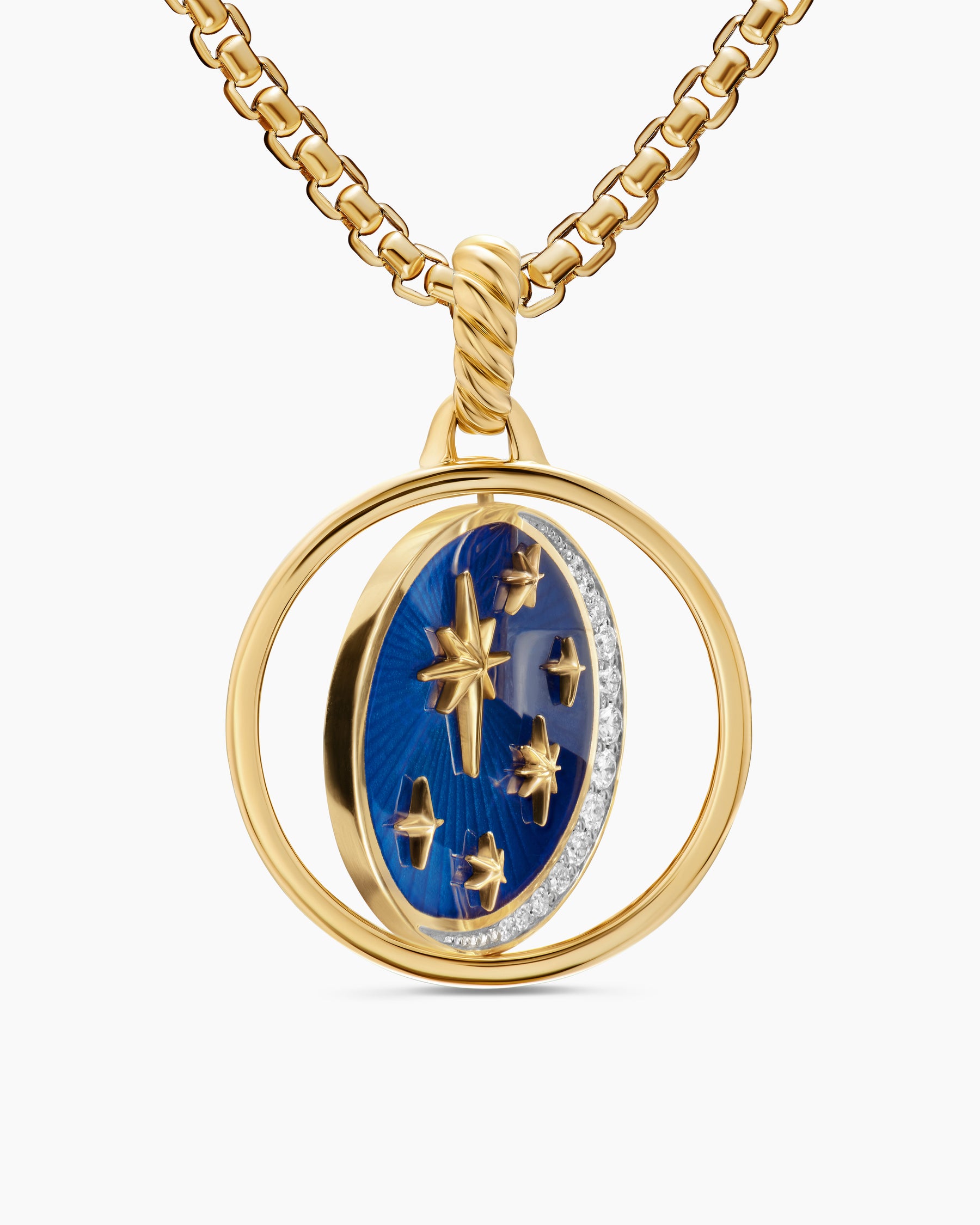 Sun and Moon Duality Pendant in 18K Yellow Gold with Navy Enamel and Diamonds, 22.3mm - Image 6