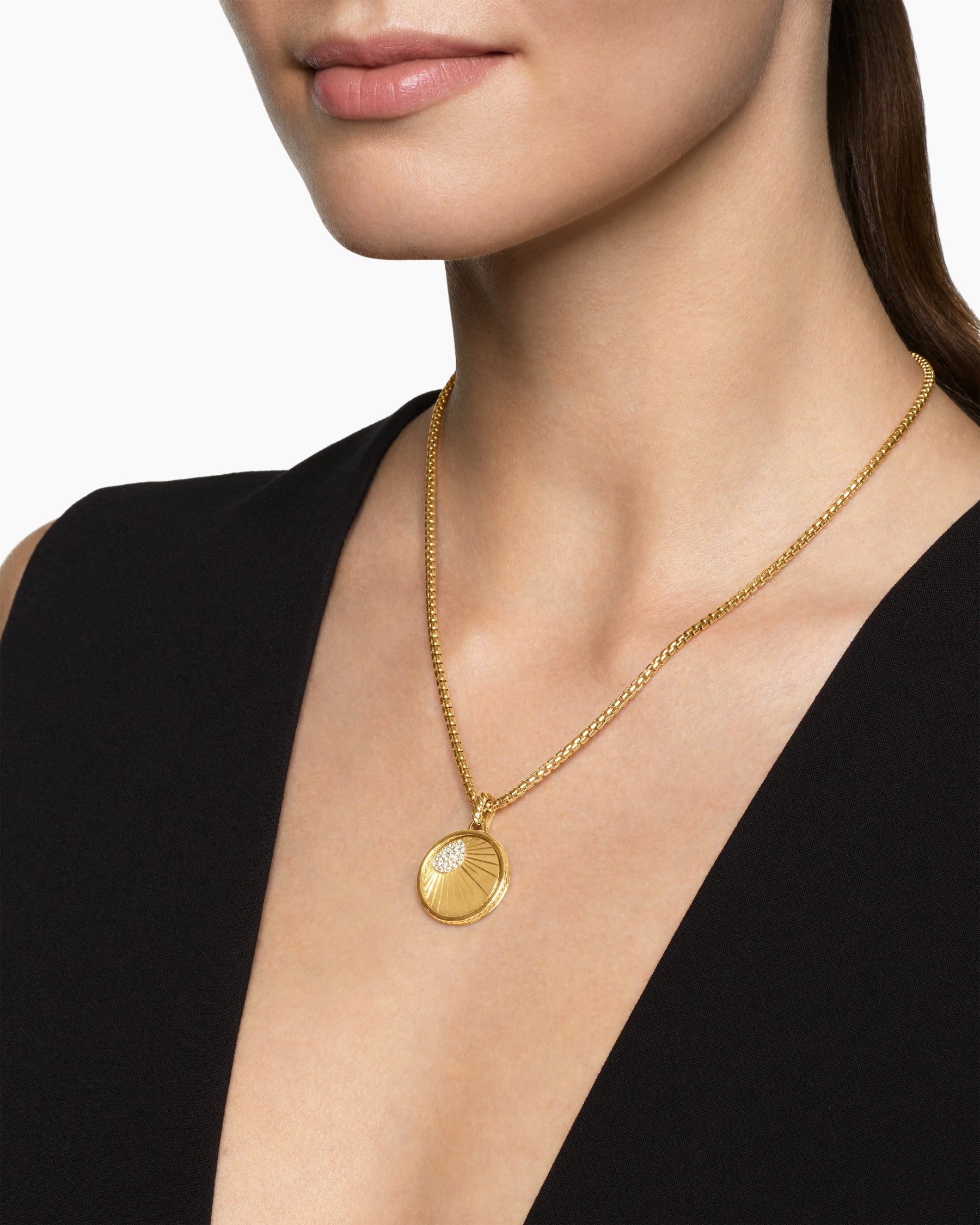 Alternative view of Sun and Moon Duality Pendant in 18K Yellow Gold with Navy Enamel and Diamonds, 22.3mm