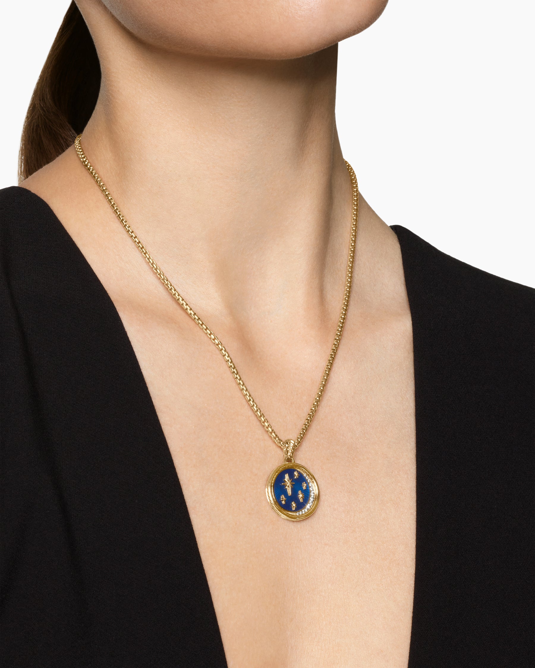 Sun and Moon Duality Pendant in 18K Yellow Gold with Navy Enamel and Diamonds, 22.3mm - Image 7