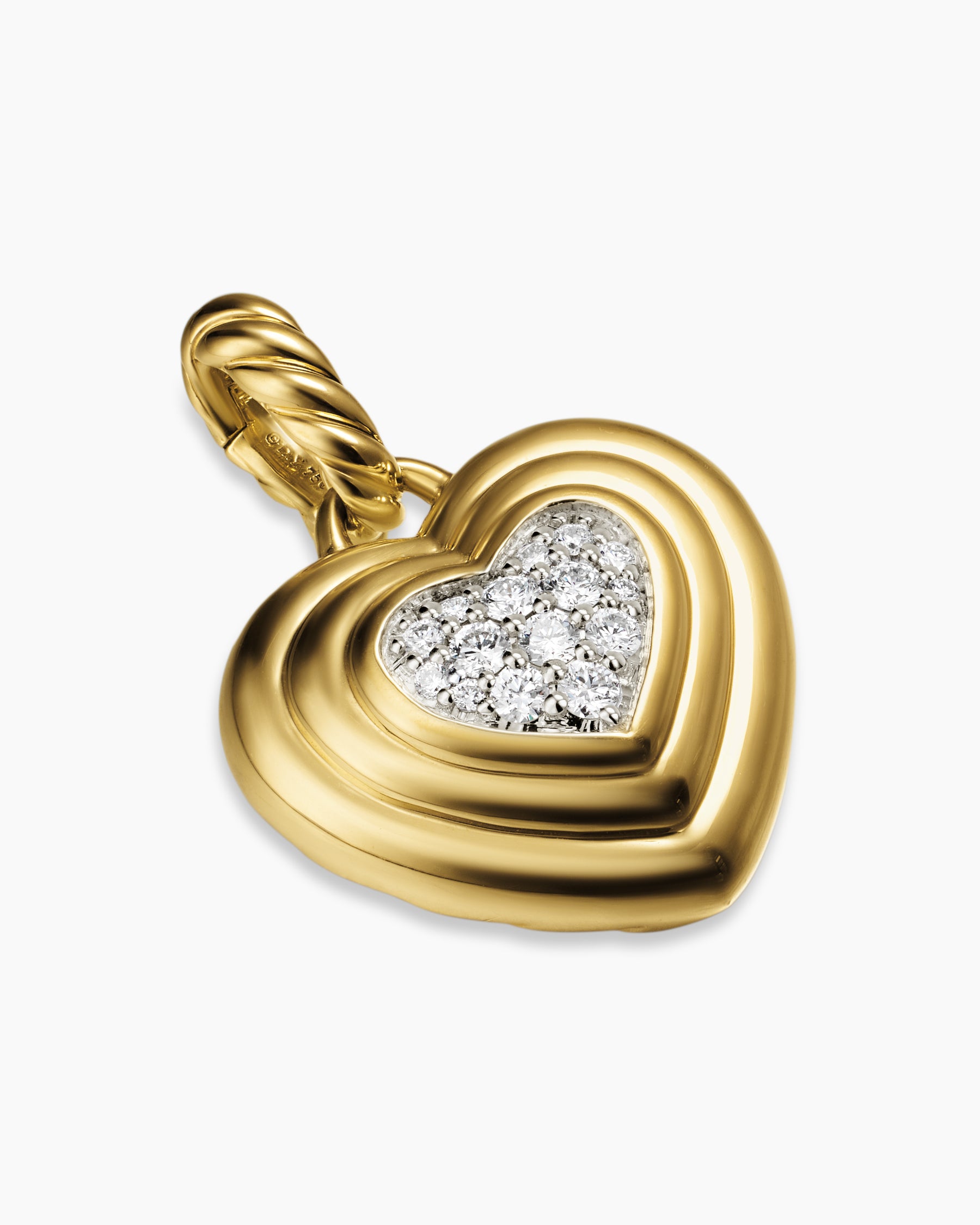 Puffy Heart Amulet in 18K Yellow Gold with Diamonds, 17mm - Image 3