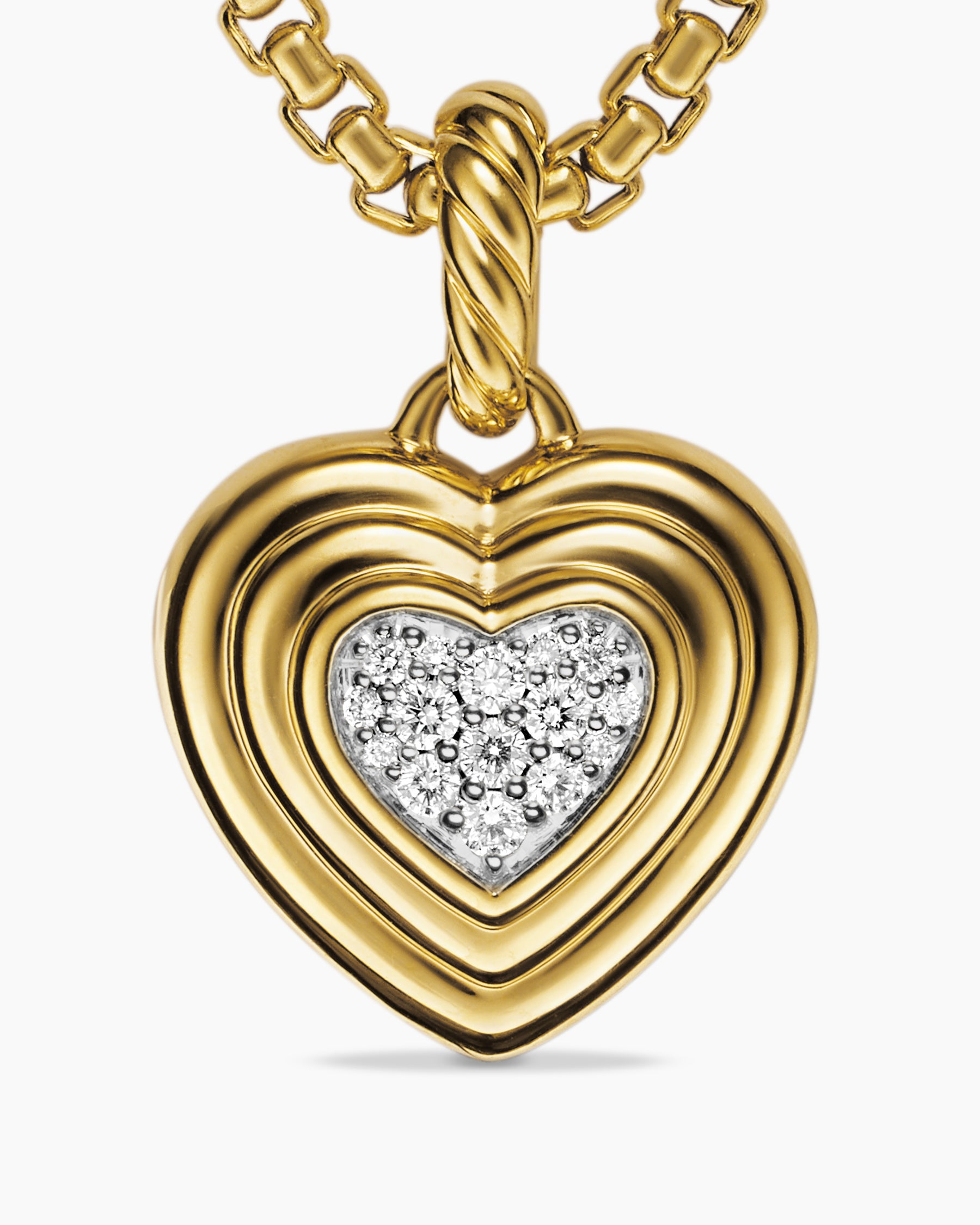 Puffy Heart Amulet in 18K Yellow Gold with Diamonds, 17mm - Image 5