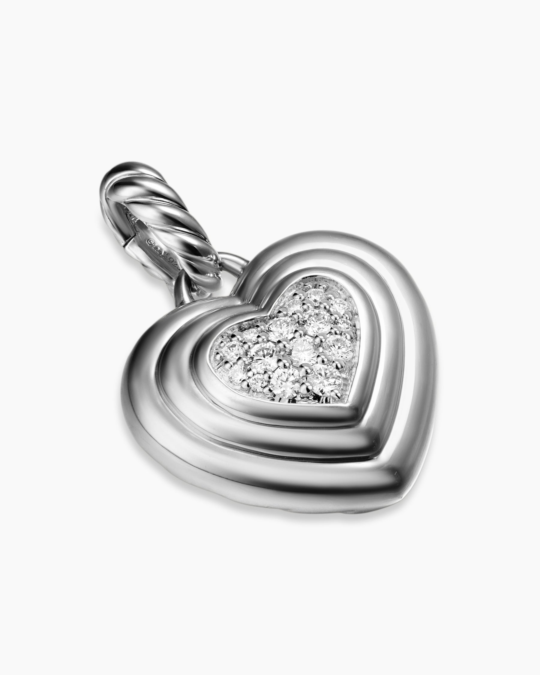 Puffy Heart Amulet in Sterling Silver with Diamonds, 17mm - Image 3