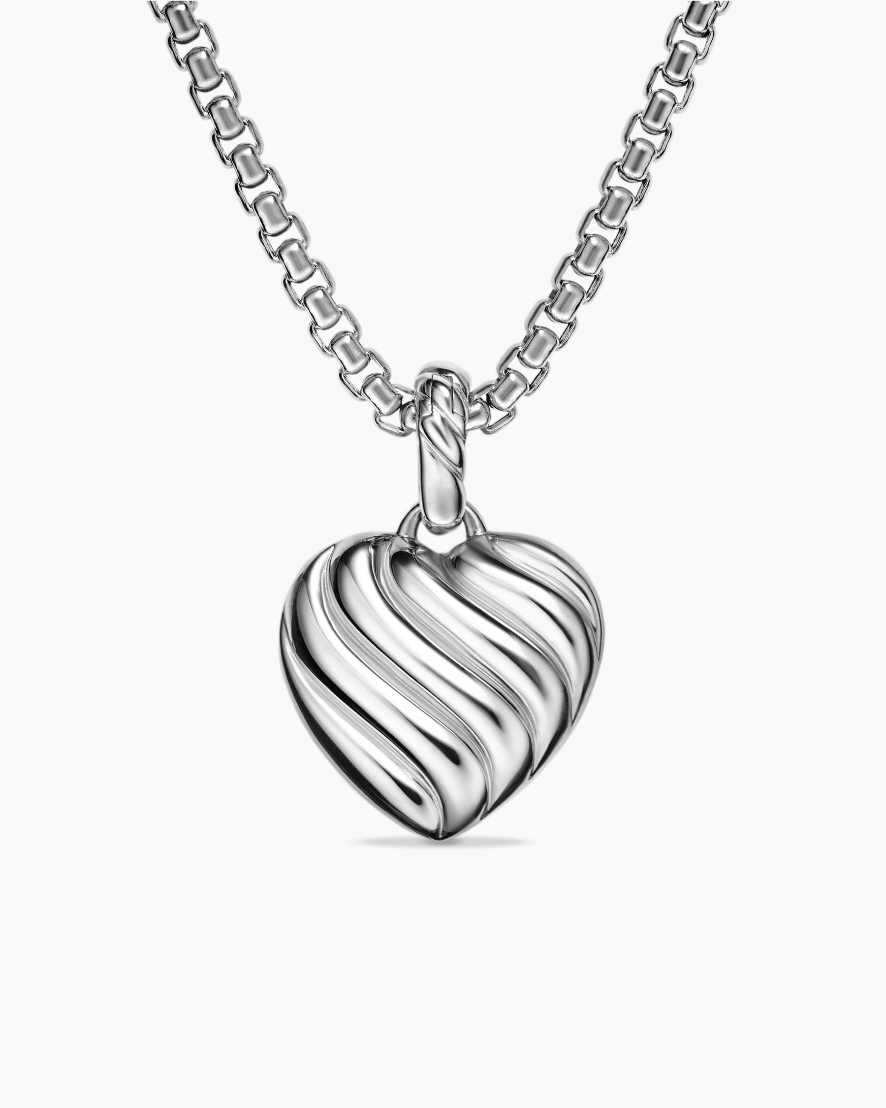 Puffy Heart Amulet in Sterling Silver with Diamonds, 17mm - Image 4