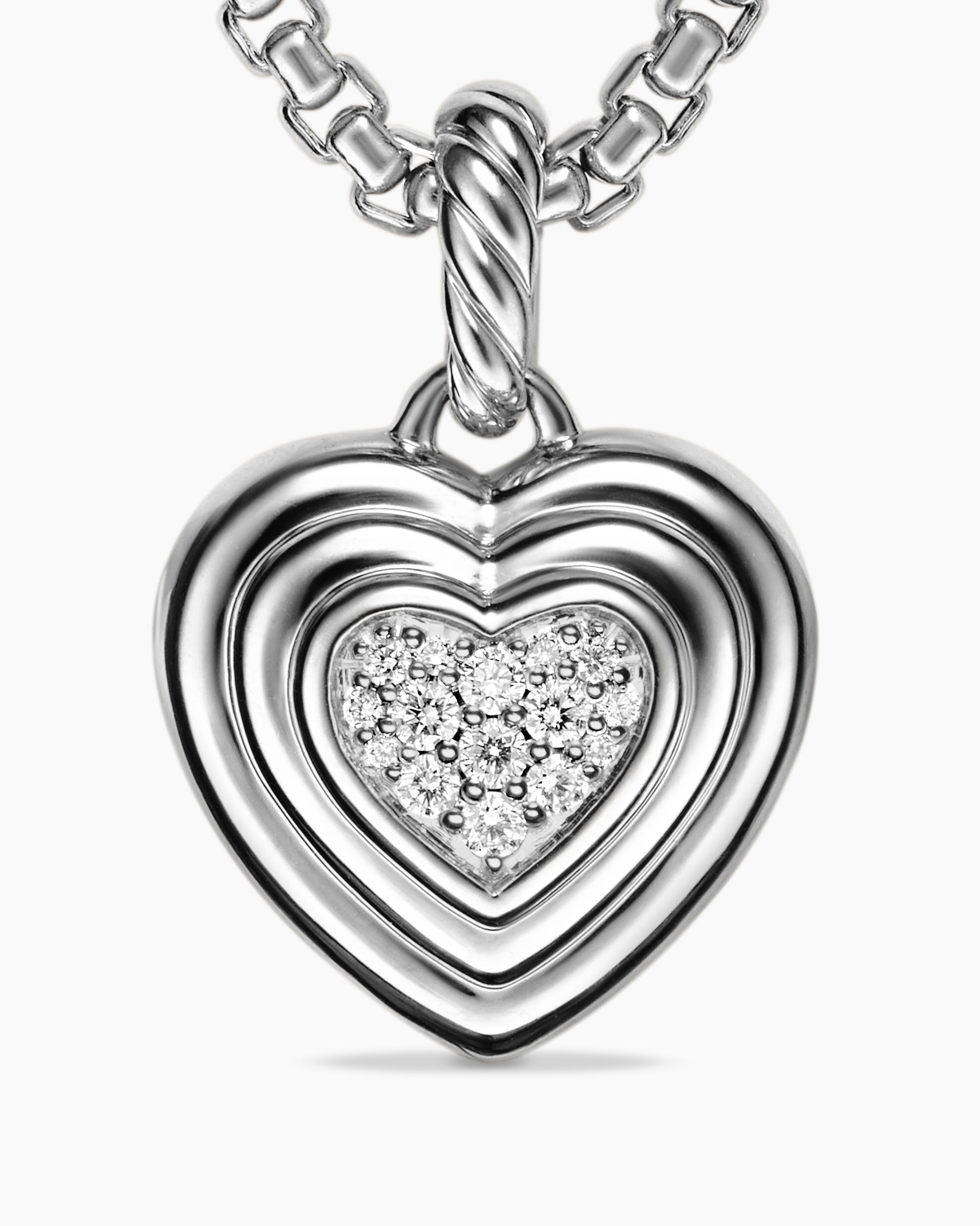 Puffy Heart Amulet in Sterling Silver with Diamonds, 17mm - Image 5