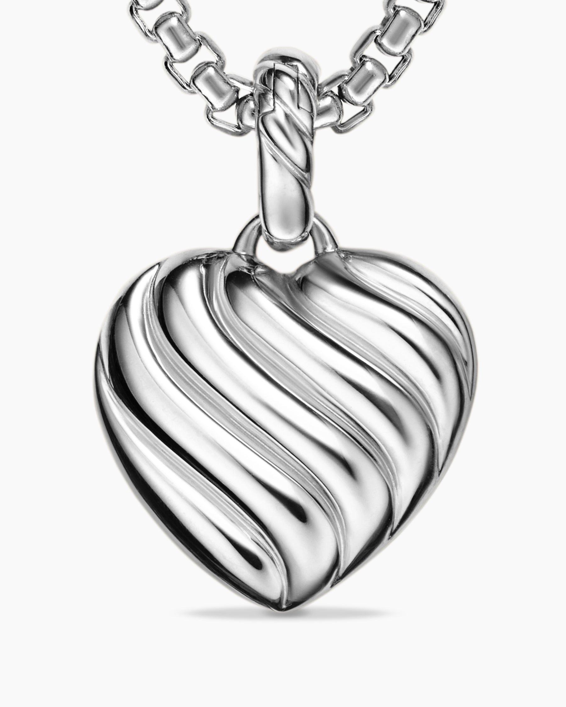 Puffy Heart Amulet in Sterling Silver with Diamonds, 17mm - Image 6