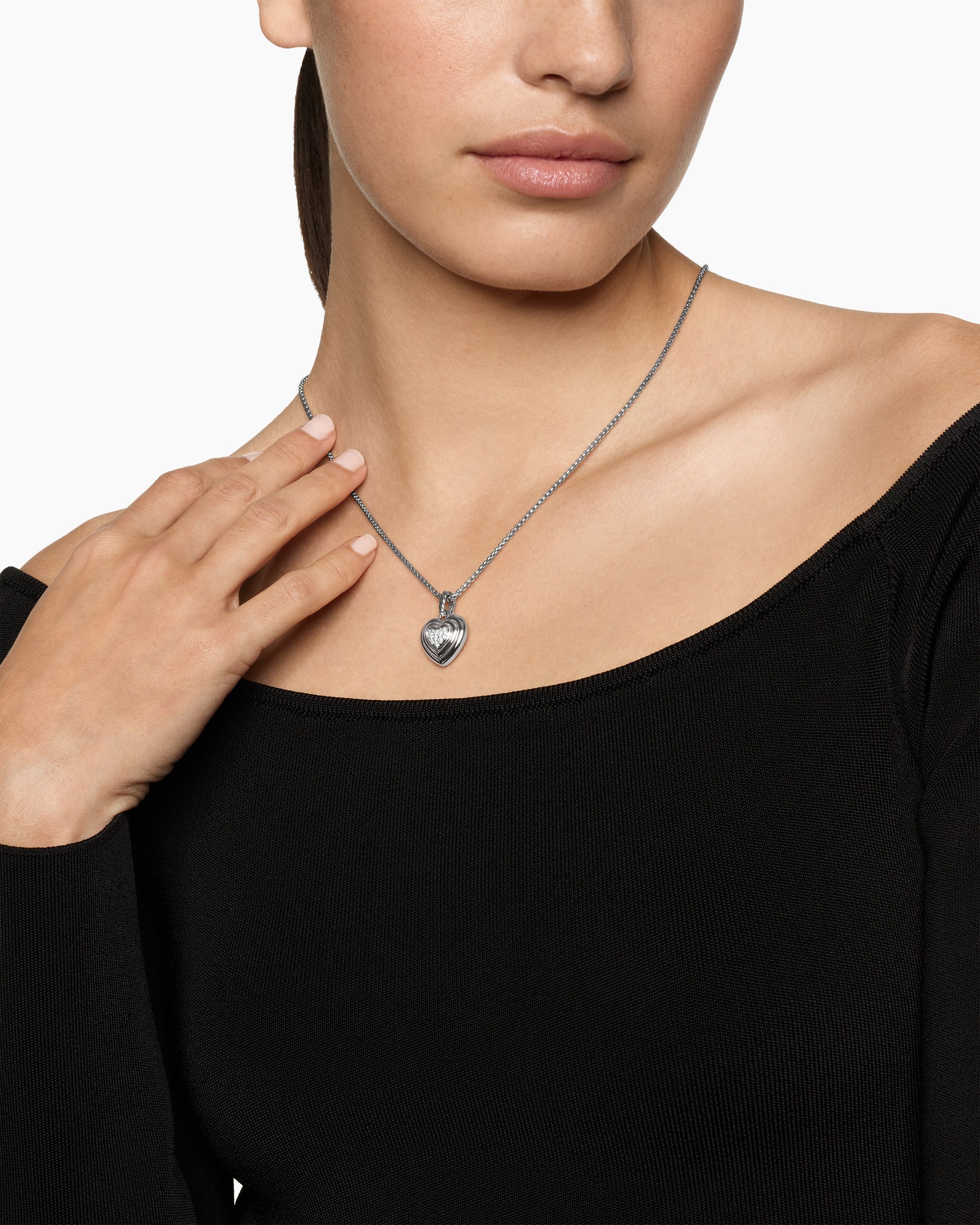 Alternative view of Puffy Heart Amulet in Sterling Silver with Diamonds, 17mm