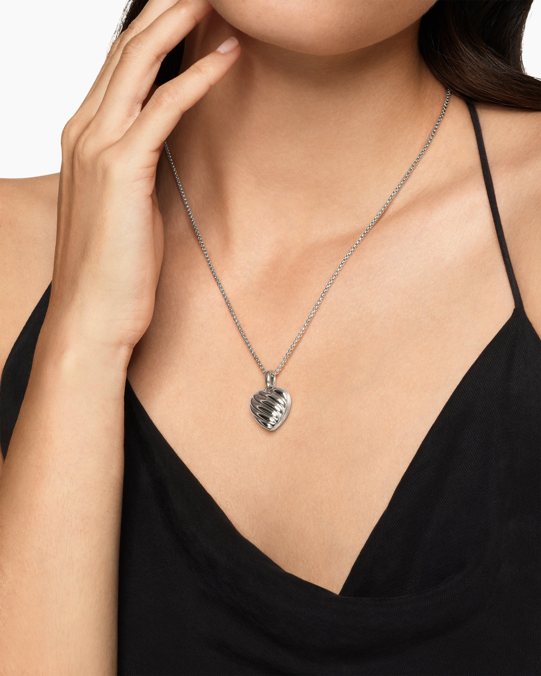Alternative view of Sculpted Cable Heart Locket in Sterling Silver, 23mm