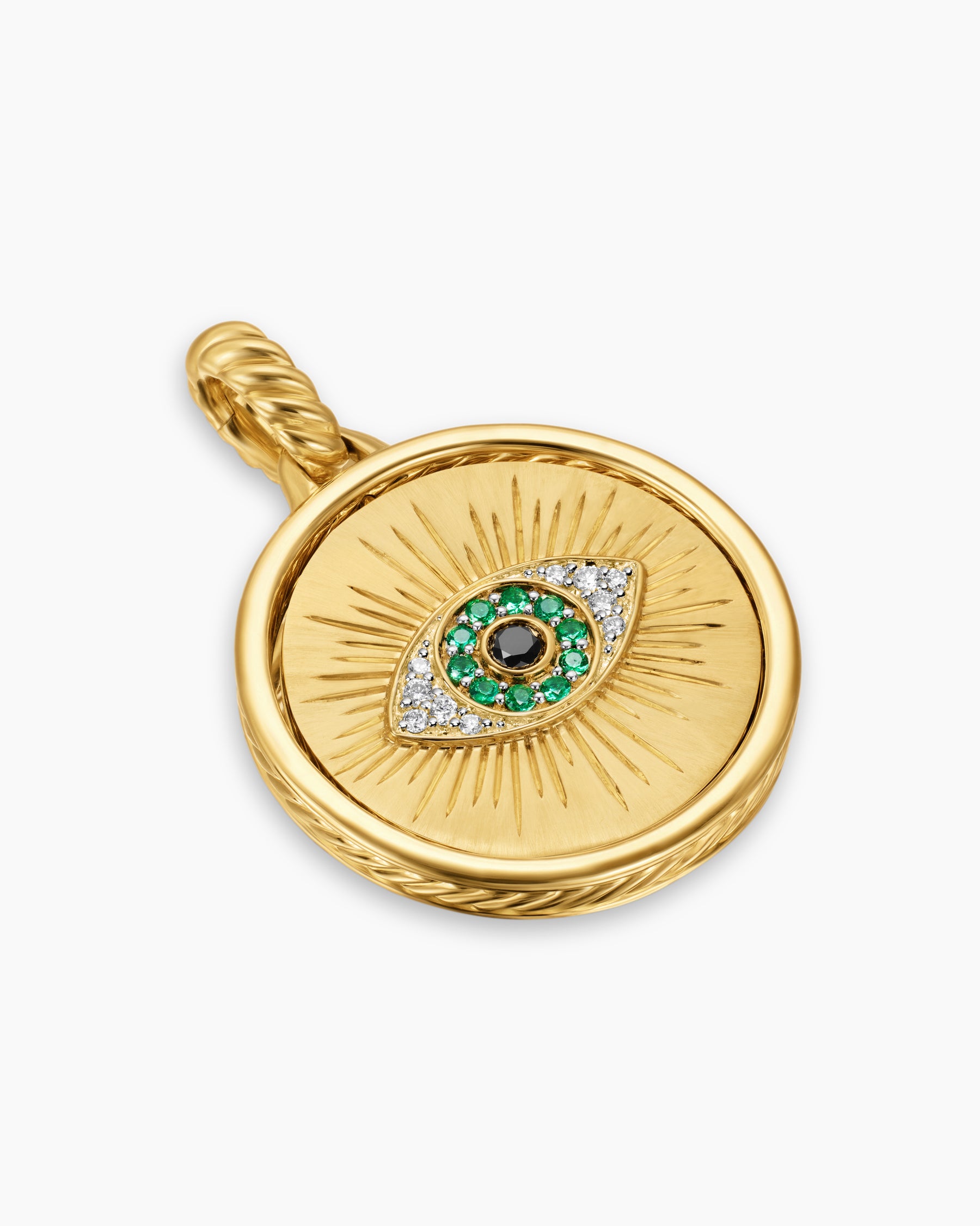 Protection and Health Duality Pendant in 18K Yellow Gold with Dark Green Enamel, Emeralds and Diamonds, 22.3mm - Image 3