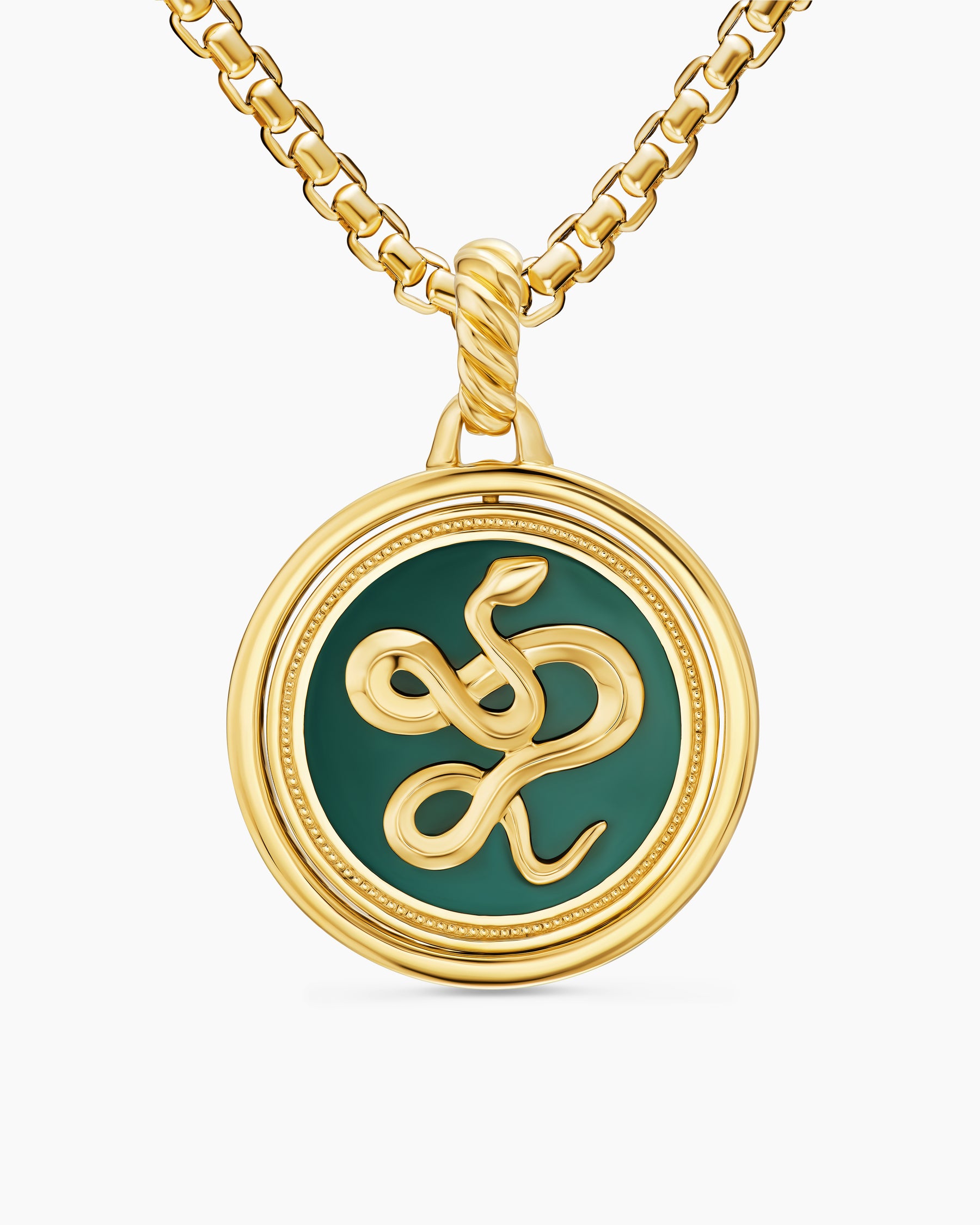 Protection and Health Duality Pendant in 18K Yellow Gold with Dark Green Enamel, Emeralds and Diamonds, 22.3mm - Image 4
