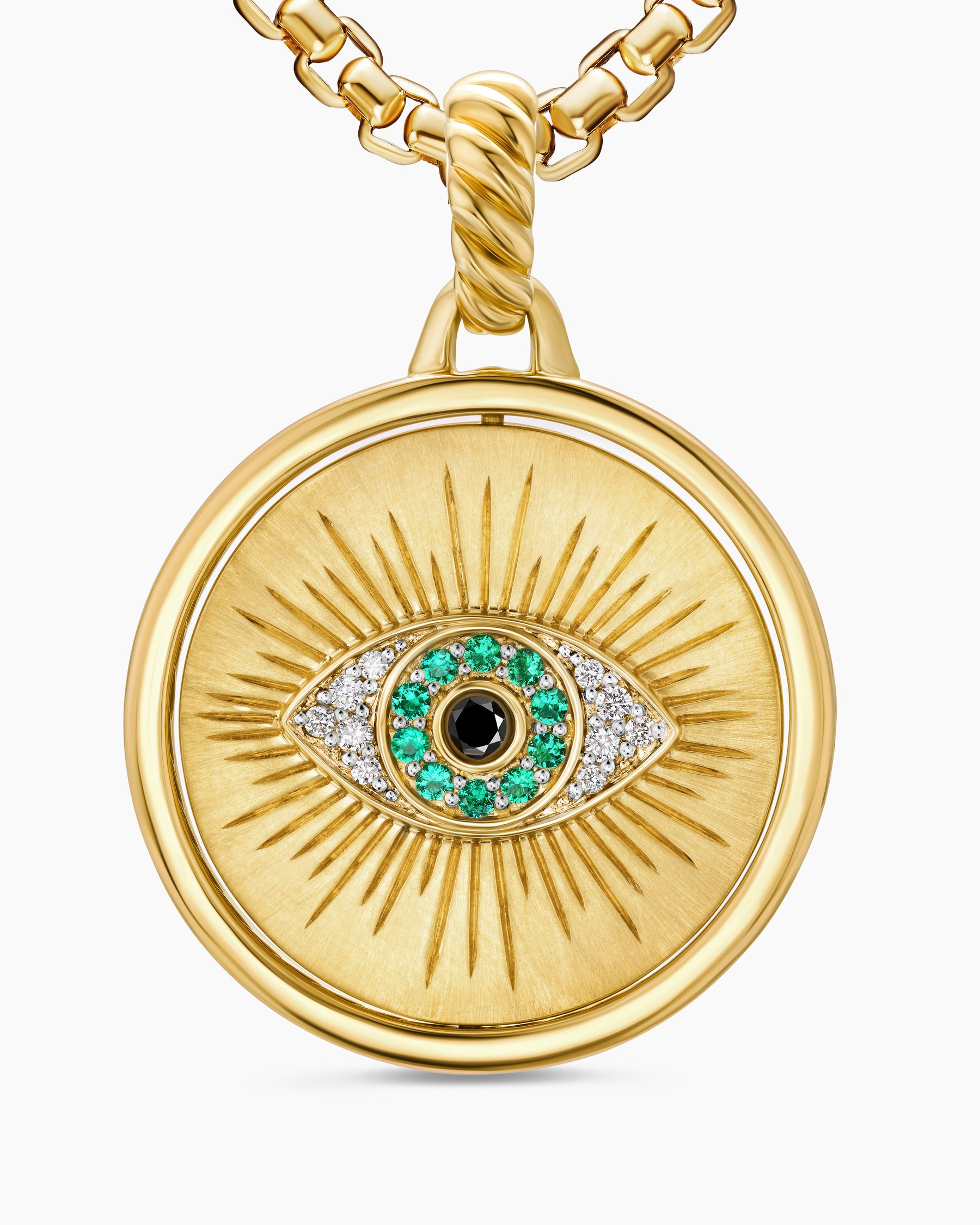 Protection and Health Duality Pendant in 18K Yellow Gold with Dark Green Enamel, Emeralds and Diamonds, 22.3mm - Image 5