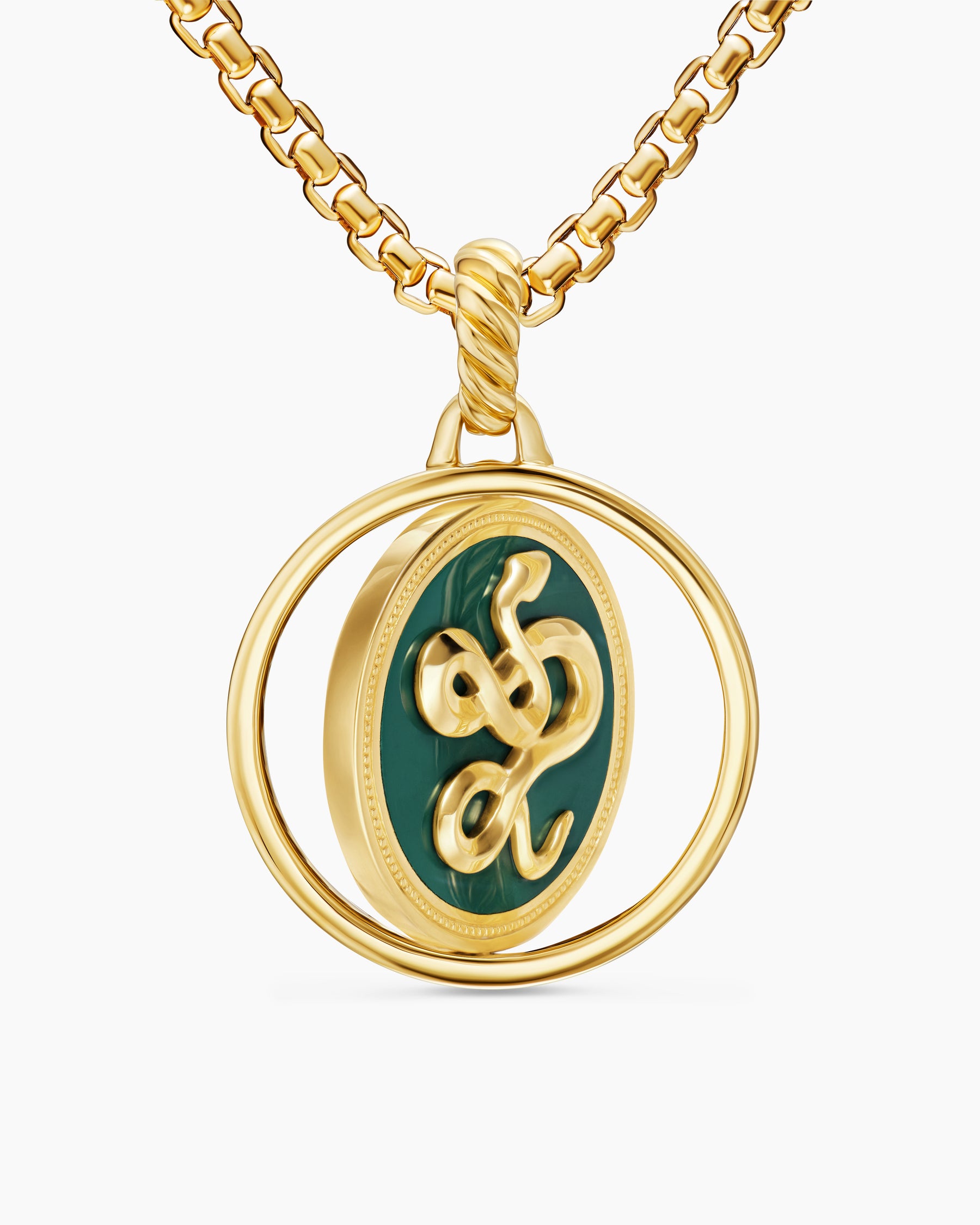 Protection and Health Duality Pendant in 18K Yellow Gold with Dark Green Enamel, Emeralds and Diamonds, 22.3mm - Image 6