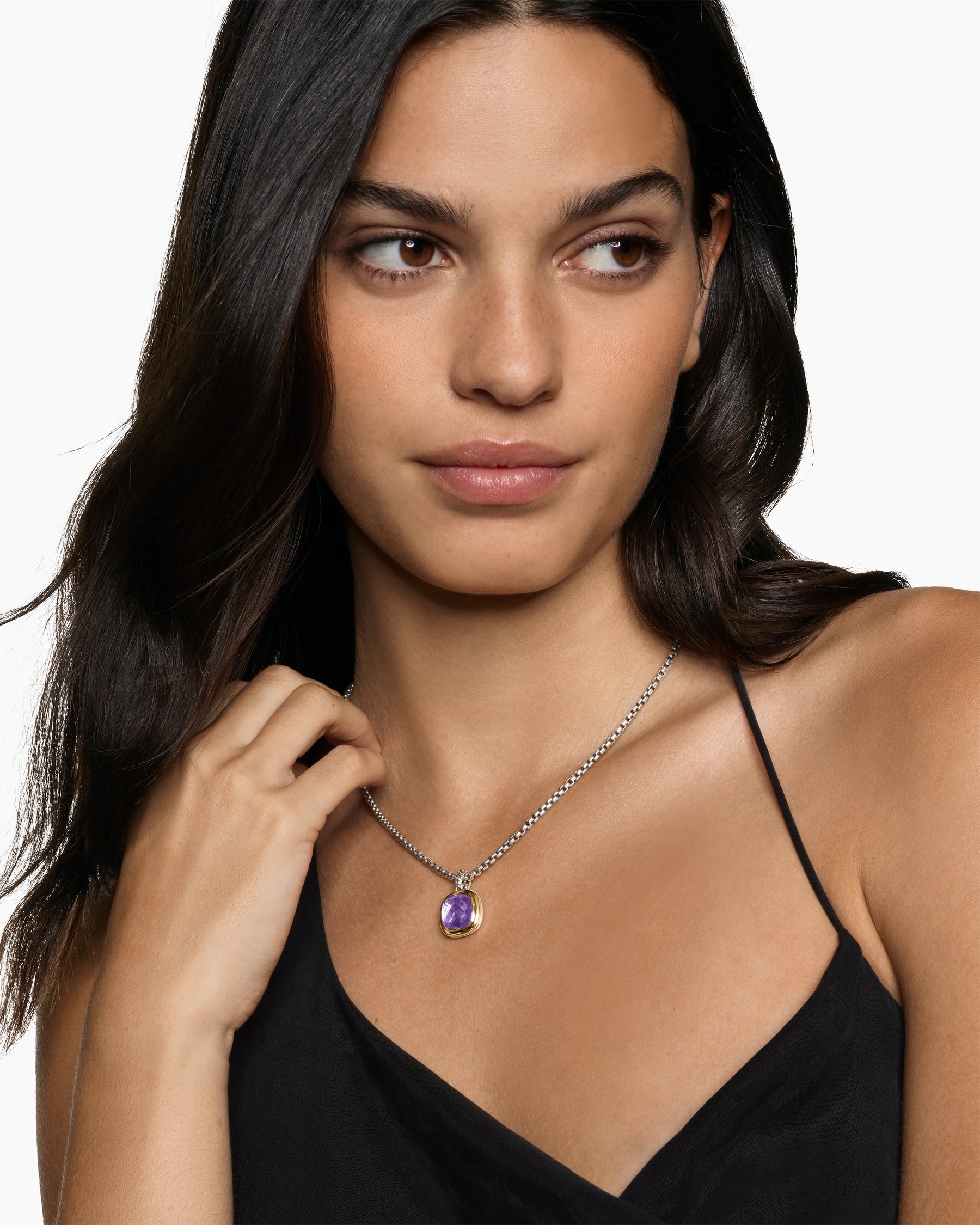 Alternative view of Albion Pendant in Sterling Silver with 18K Yellow Gold and Amethyst, 11mm