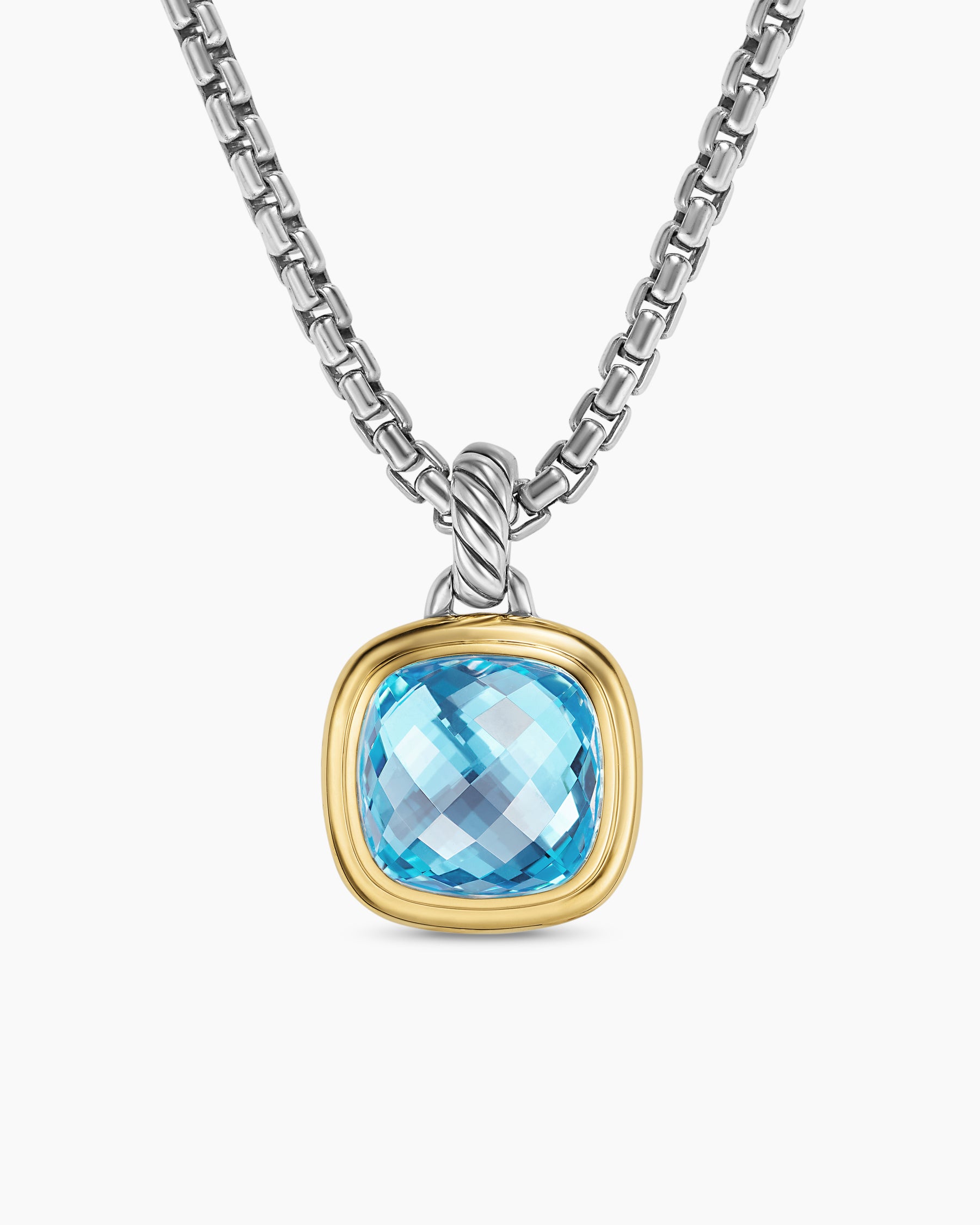 Albion Pendant in Sterling Silver with 18K Yellow Gold and Blue Topaz, 11mm