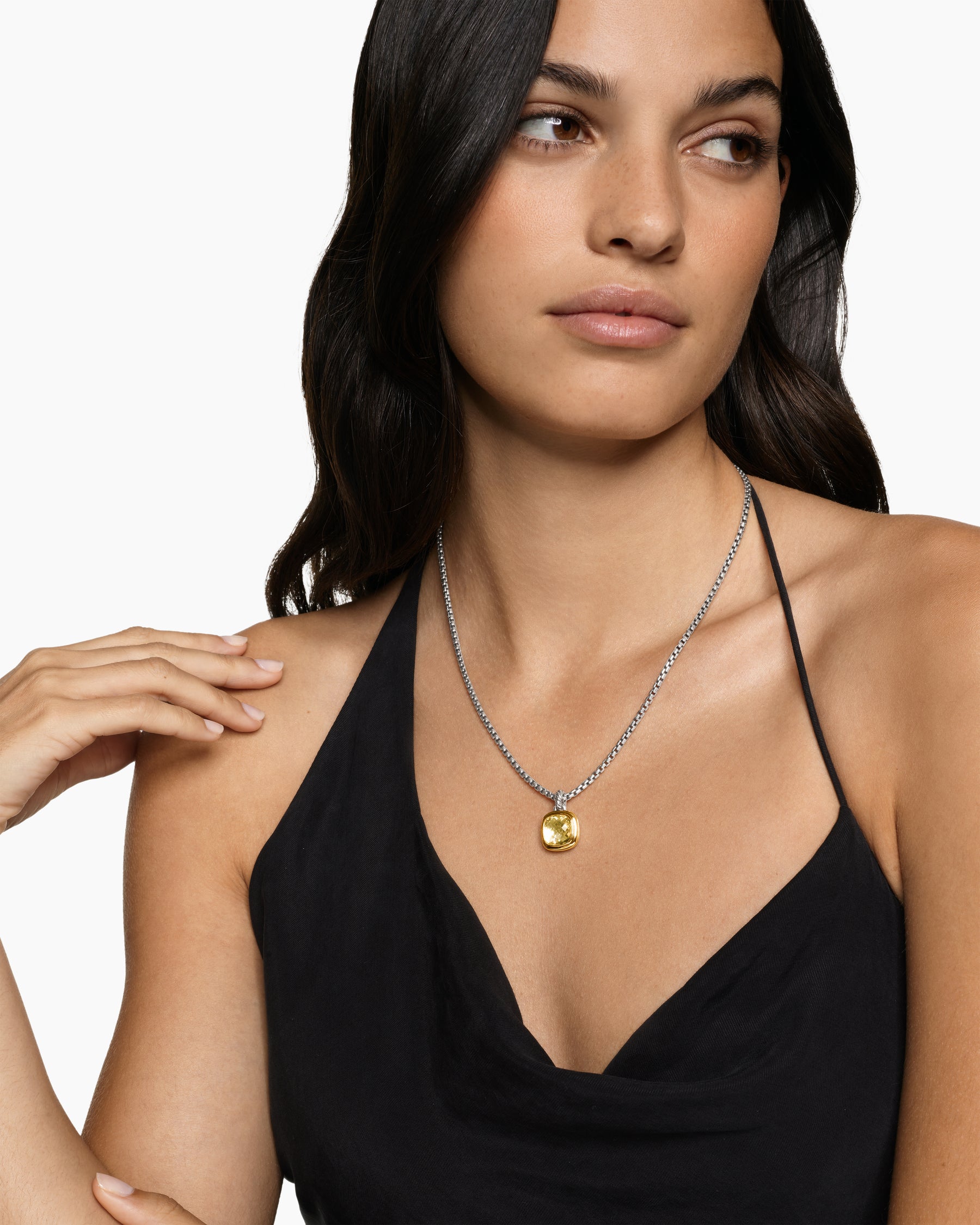Alternative view of Albion Pendant in Sterling Silver with 18K Yellow Gold and Champagne Citrine, 11mm