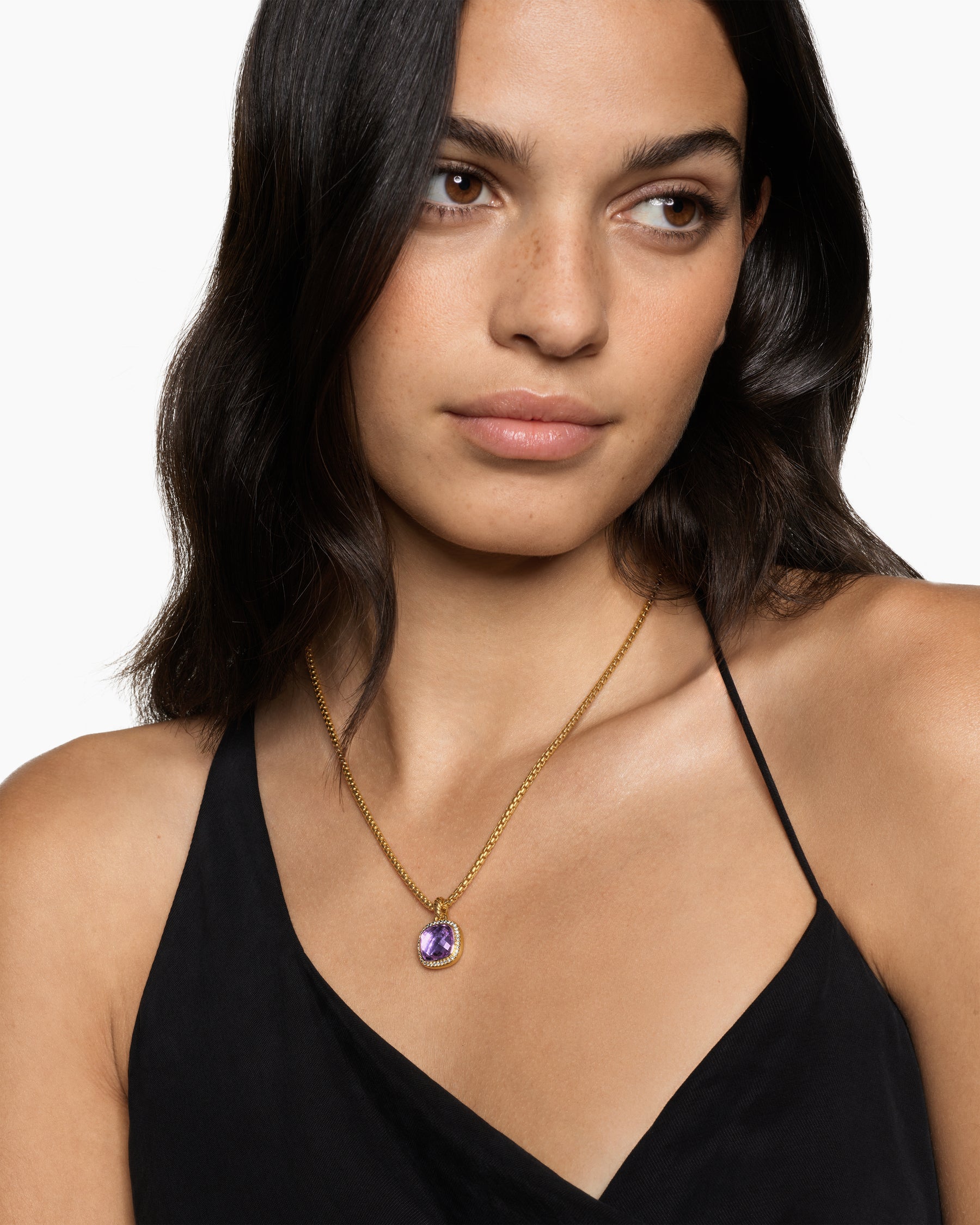 Alternative view of Albion Pendant in 18K Yellow Gold with Amethyst and Diamonds, 11mm