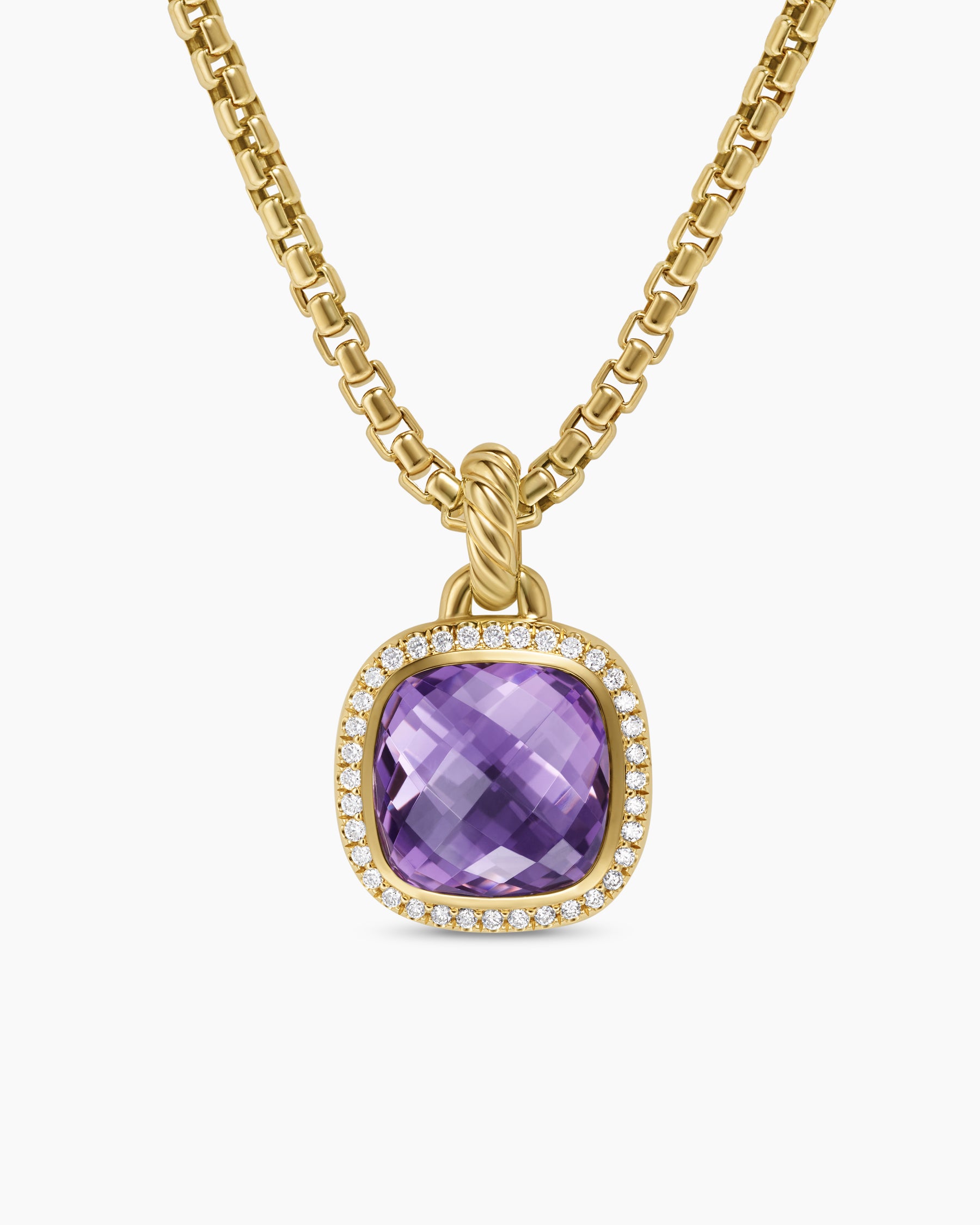 Albion Pendant in 18K Yellow Gold with Amethyst and Diamonds, 11mm