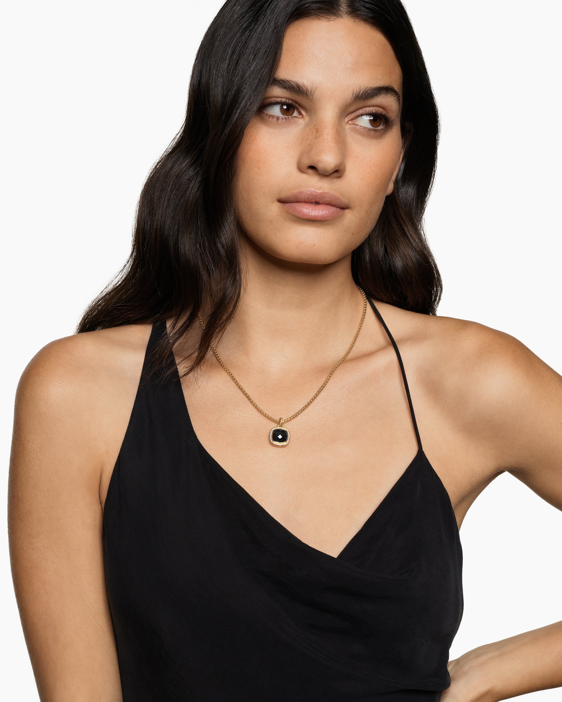 Alternative view of Albion Pendant in 18K Yellow Gold with Black Onyx and Diamonds, 11mm