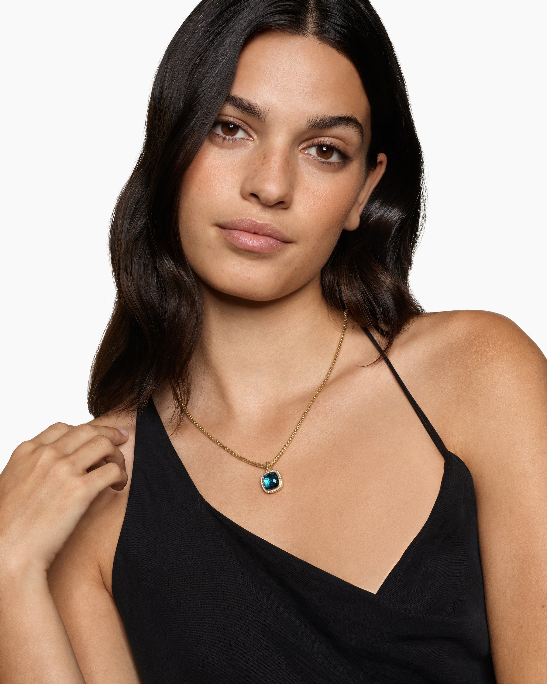 Alternative view of Albion Pendant in 18K Yellow Gold with Hampton Blue Topaz and Diamonds, 11mm
