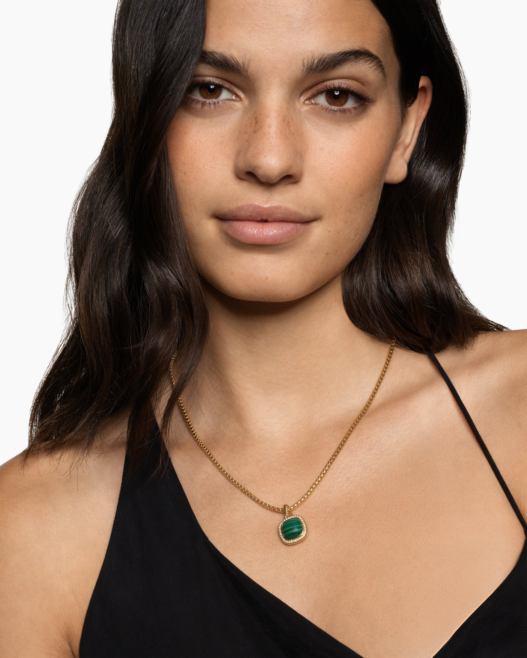Alternative view of Albion Pendant in 18K Yellow Gold with Malachite and Diamonds, 11mm