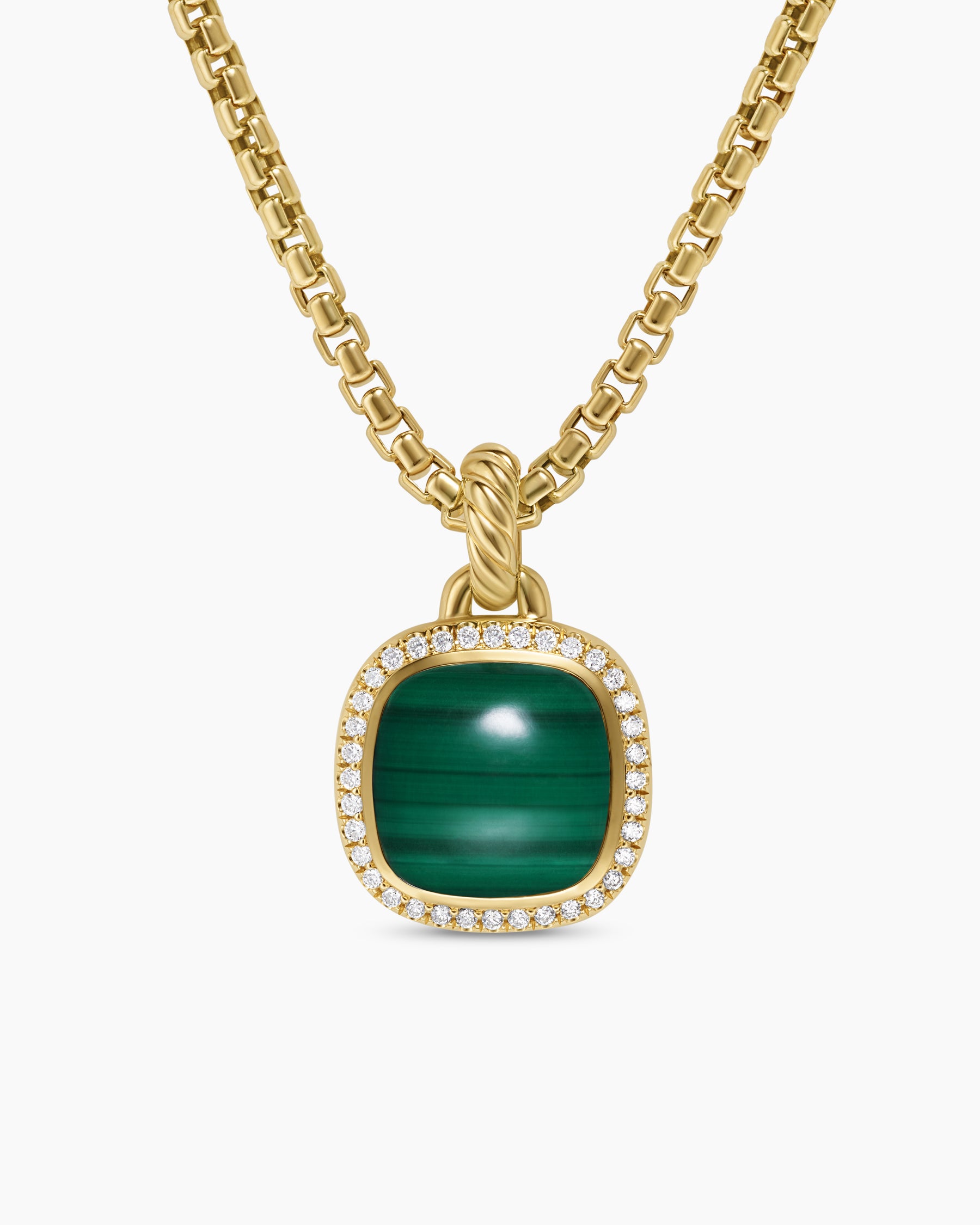 Albion Pendant in 18K Yellow Gold with Malachite and Diamonds, 11mm