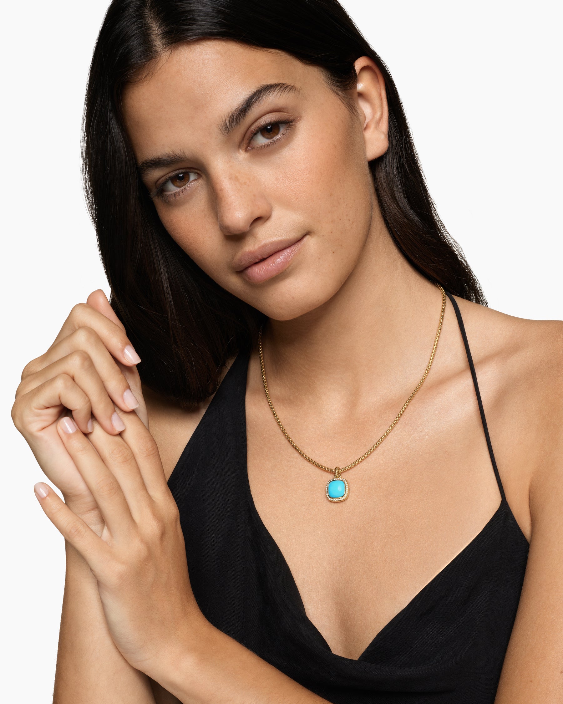 Alternative view of Albion Pendant in 18K Yellow Gold with Turquoise and Diamonds, 11mm